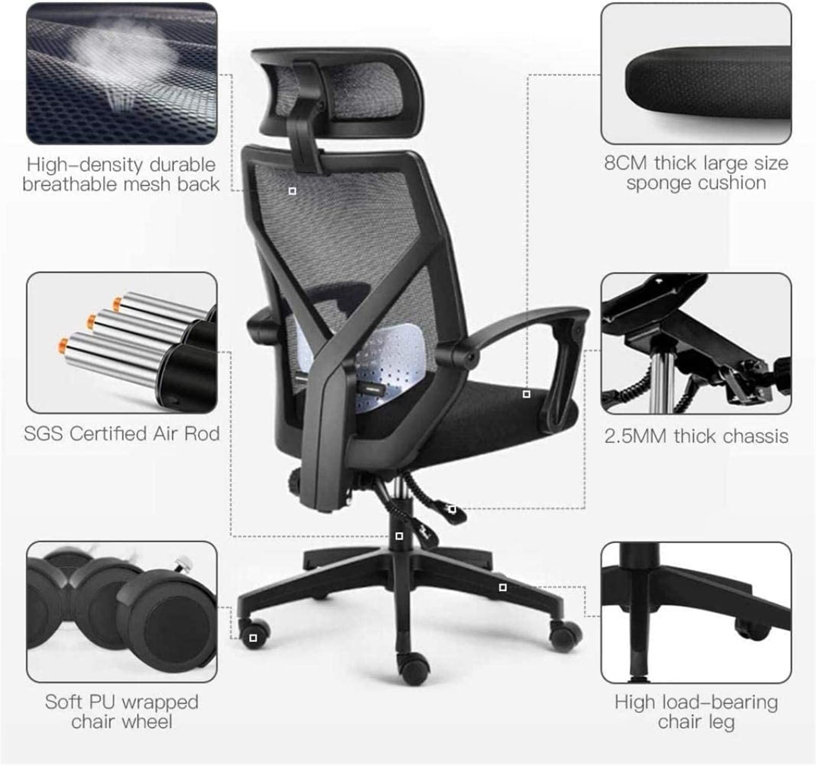 Ergonomic Office Chair with Adjustable Height - Comfortable Computer Desk Chair for Work, Gaming & Executive Use - High Back Recliner with Lumbar Support & Cushioned Seat - Perfect for Home Office, Gaming Setup & Professional Workspaces