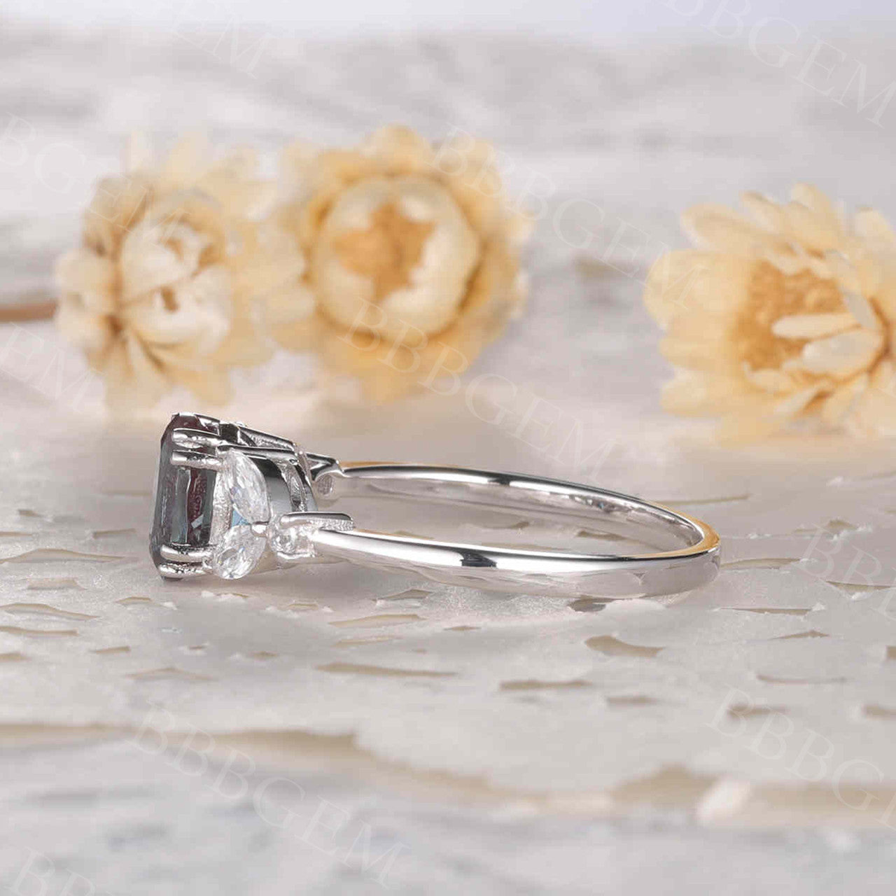 Art Deco Style Alexandrite Moissanite Engagement Ring - Marquise Cut Vintage Inspired Ring for Weddings, Proposals & Anniversary Gifts