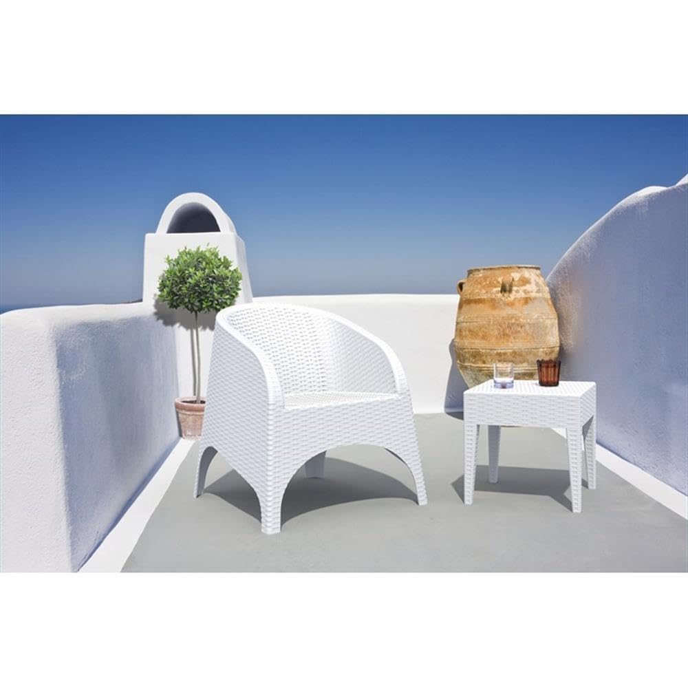 Premium White Commercial-Grade Resin Patio Side Table – Miami Square Design – Durable Outdoor Furniture for Poolside, Garden, or Patio Decor