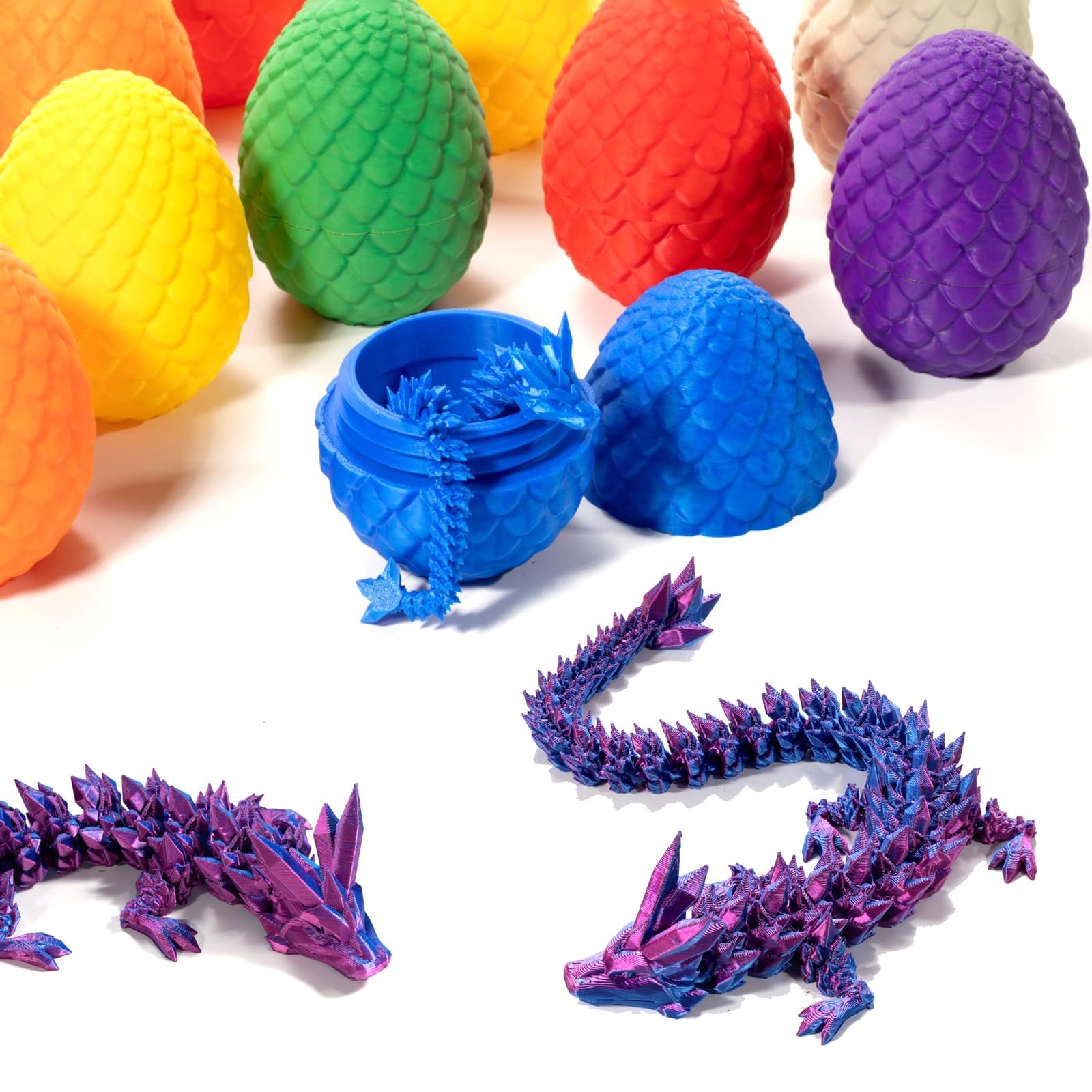 3D Printed Articulated Dragon in Egg - Flexible Poseable Crystal Dragon Toy for Adults, Fidget Toys for Autism & ADHD Relief - Laser Purple - Perfect for Stress Relief, Office Desk Decor, and Collectible Gift
