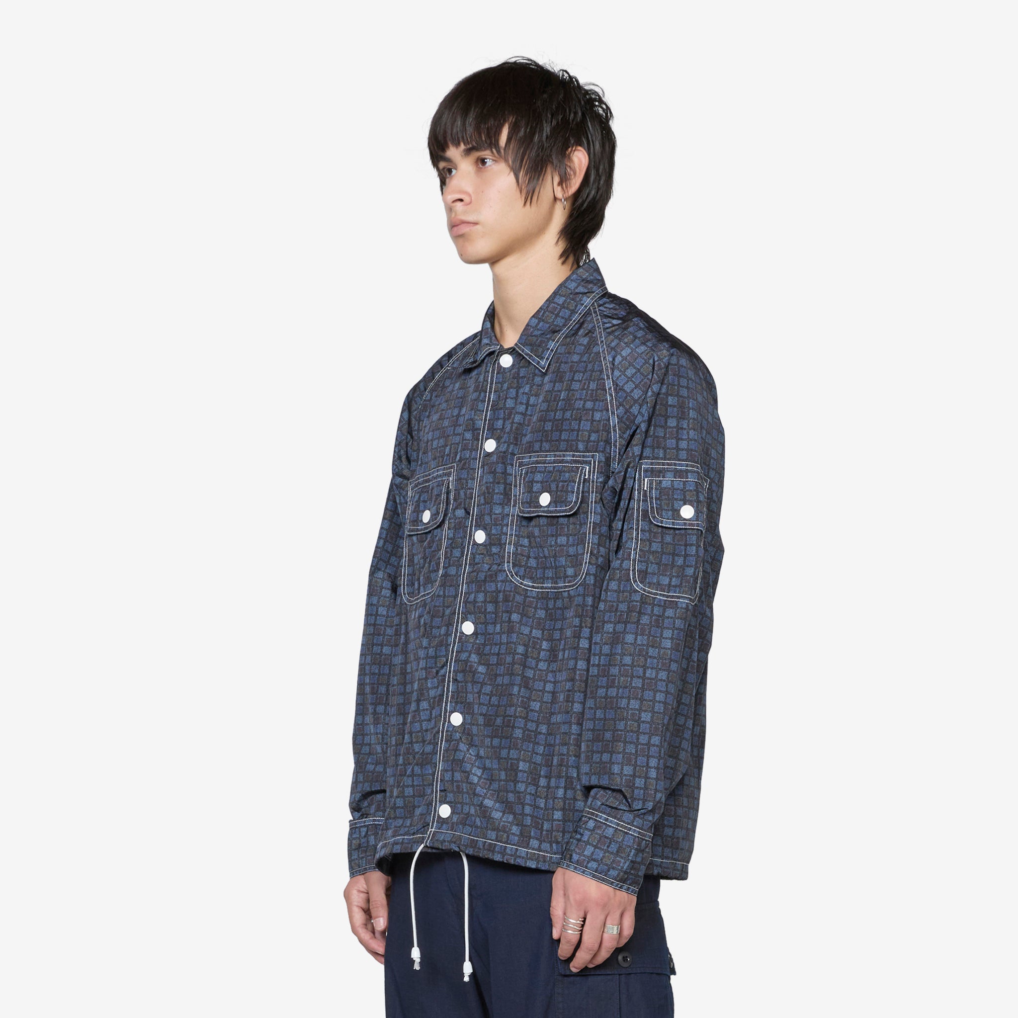 SHT JAC Nylon Print Navy Sports Jacket - Lightweight Waterproof Windbreaker for Running, Hiking & Outdoor Activities