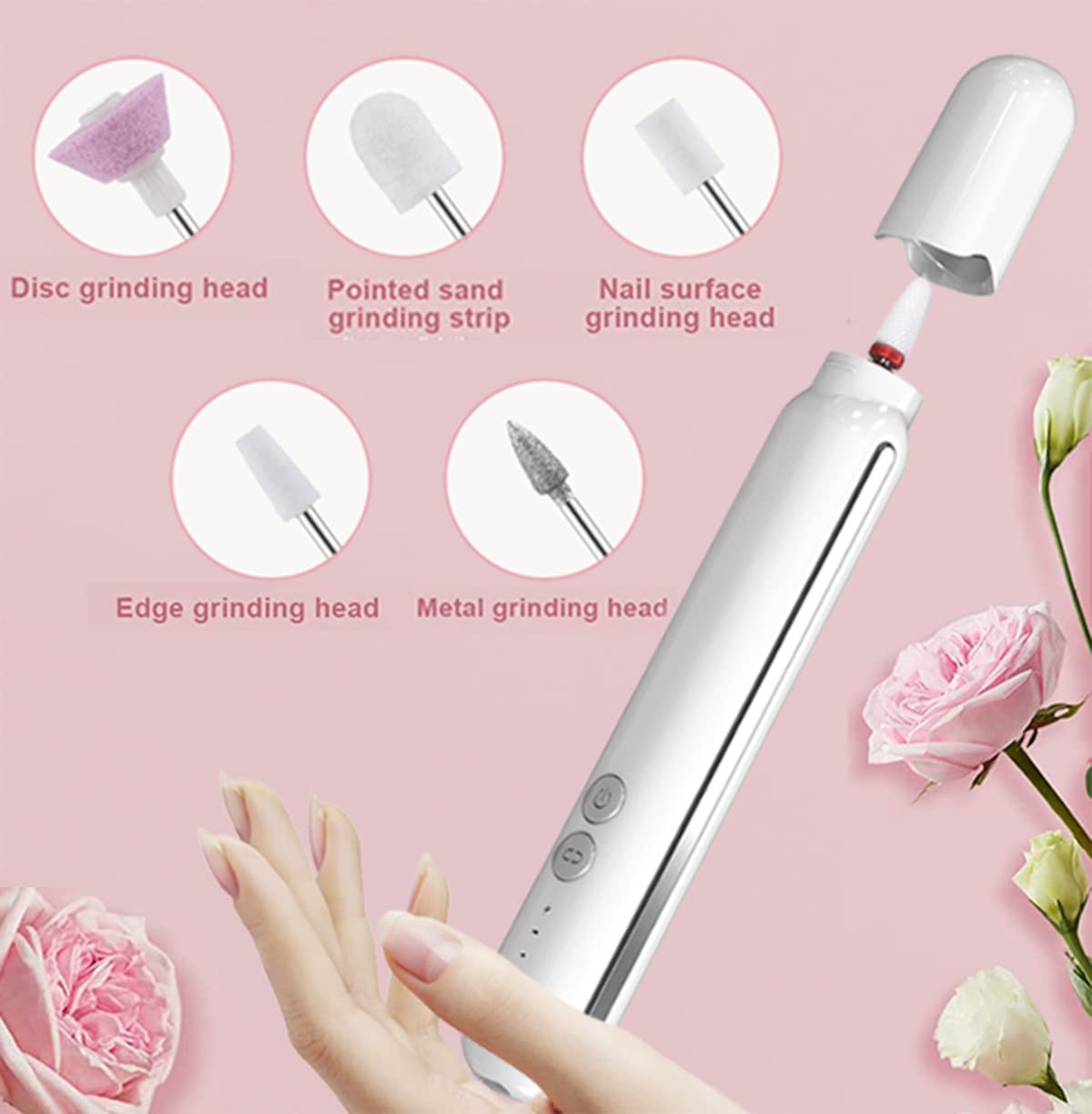 Professional Electric Nail Drill Kit - Cordless Nail File Machine with Bits for Acrylic & Gel Nails | Portable Manicure Pedicure Set (M1-White) | Perfect for Salon & Home Nail Care