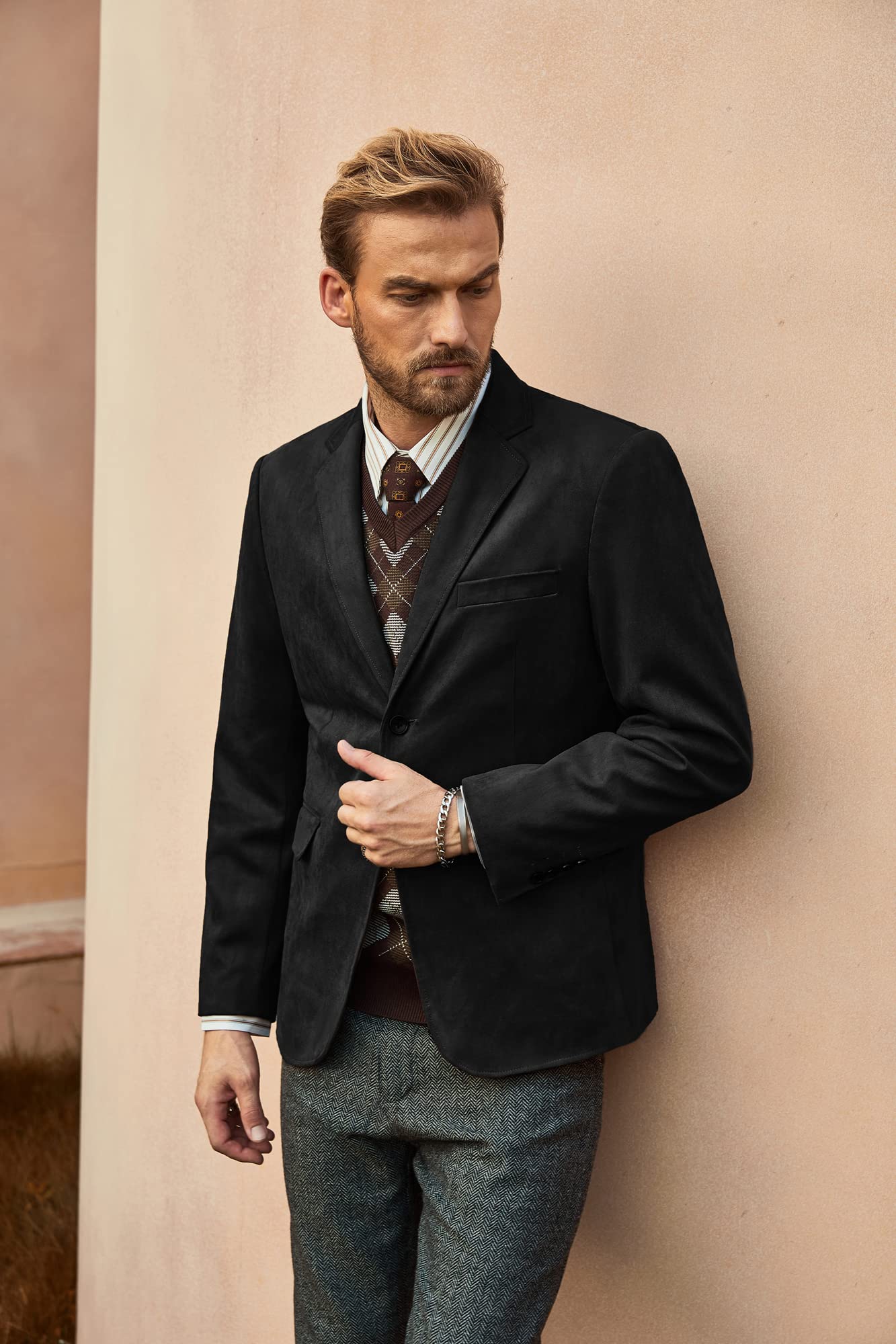 Men's Faux Leather Blazer Jacket - Casual Suede Sport Coat with Pockets for Work & Night Out