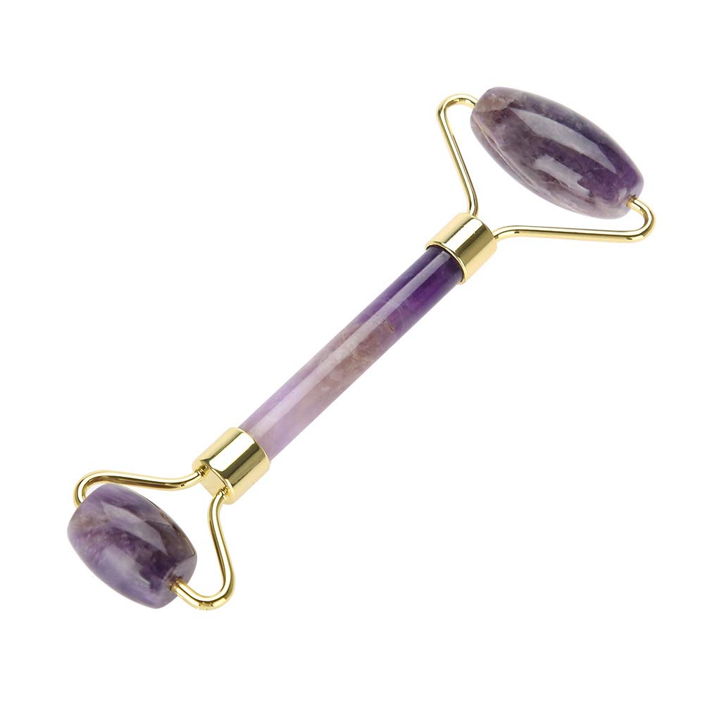 Natural Jade Roller & Amethyst Stone Dual Head Facial Massager - Anti-Aging Wrinkle Reducer for Face, Eyes & Neck - Relieves Puffiness & Improves Skin Tone | Perfect for Morning Skincare Routine & Relaxing Spa Night