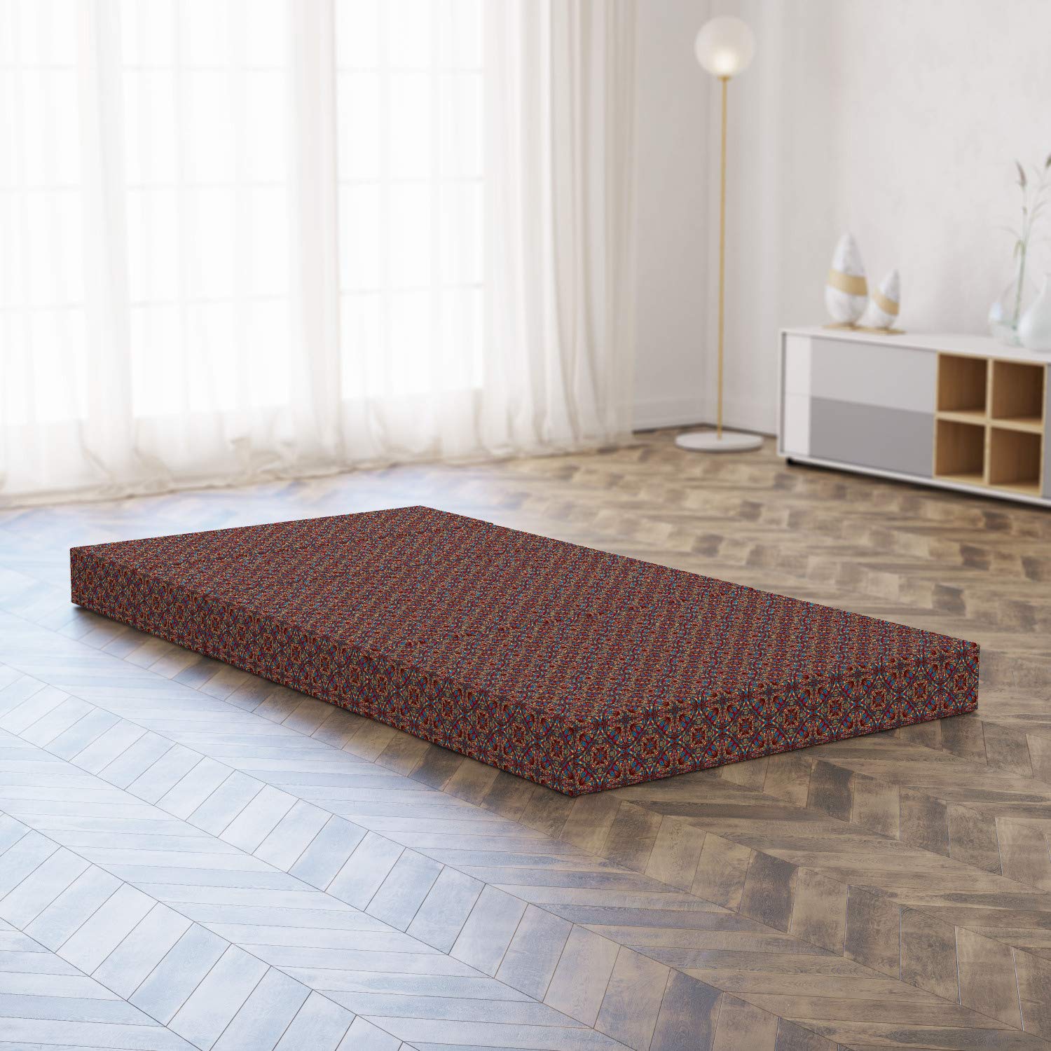 Ambesonne Colorful Foldable Mattress - Vivid Oriental Glass Design, 74.8
