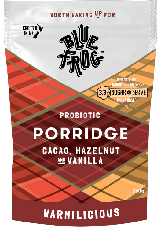 Blue Frog Probiotic Porridge - Organic Cacao Hazelnut & Vanilla Flavored Superfood Breakfast | Gut-Healthy Oatmeal for Kids & Adults | Easy Digestive Wellness Meal for Busy Mornings & Post-Workout Recovery