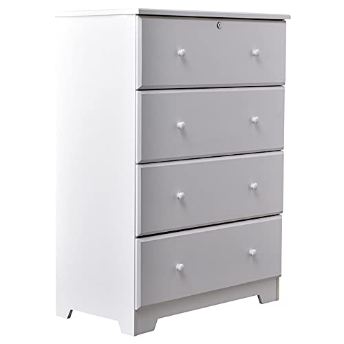 Pemberly Row Modern Solid Pine Wood 4-Drawer Chest Dresser - White Wooden Bedroom Storage Furniture for Home Organization | Perfect for Master Bedroom, Guest Room & Nursery