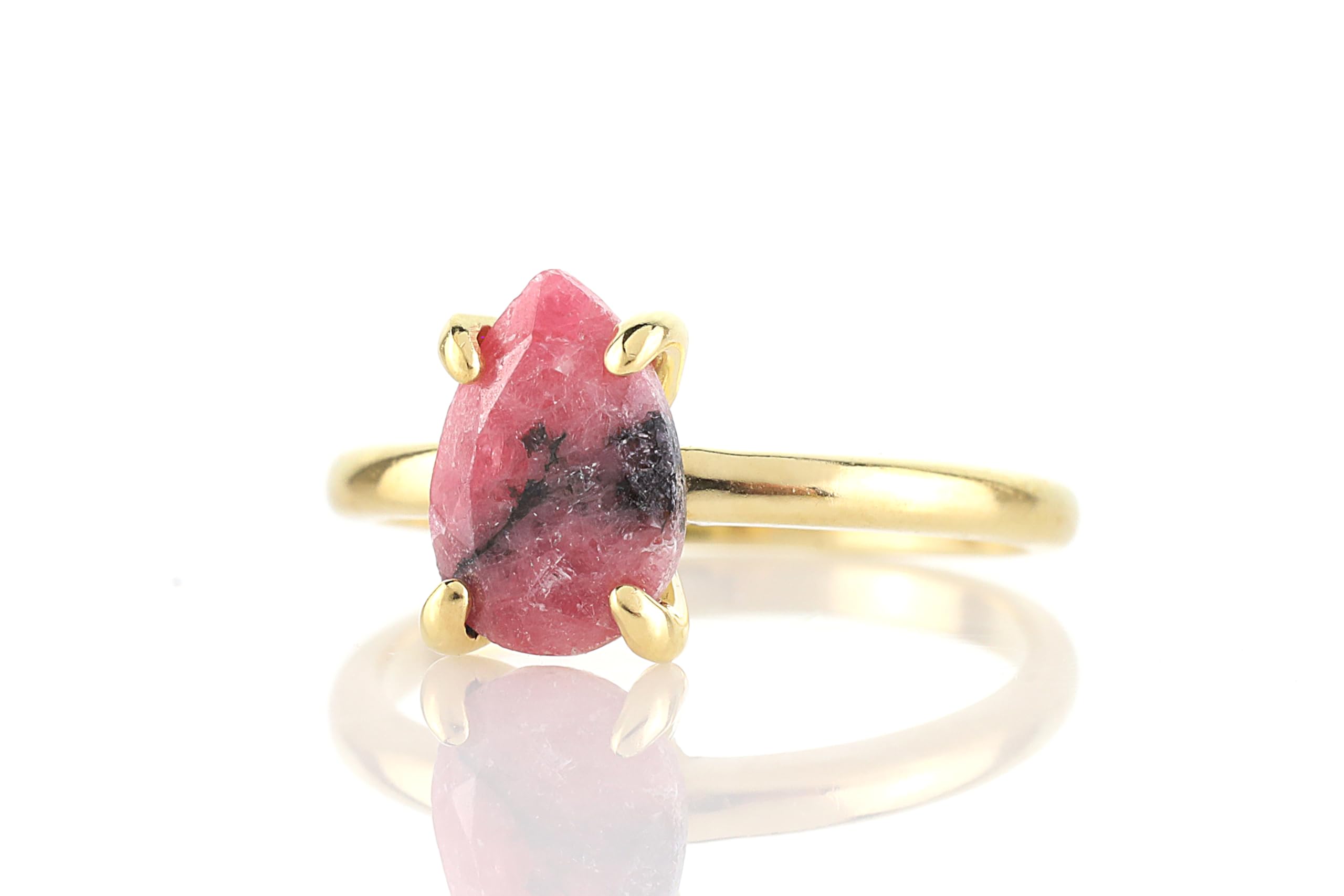 Handmade Rhodonite Gold Ring for Women - Custom Pear Engagement & Promise Ring - Vintage Jewelry for Everyday Wear