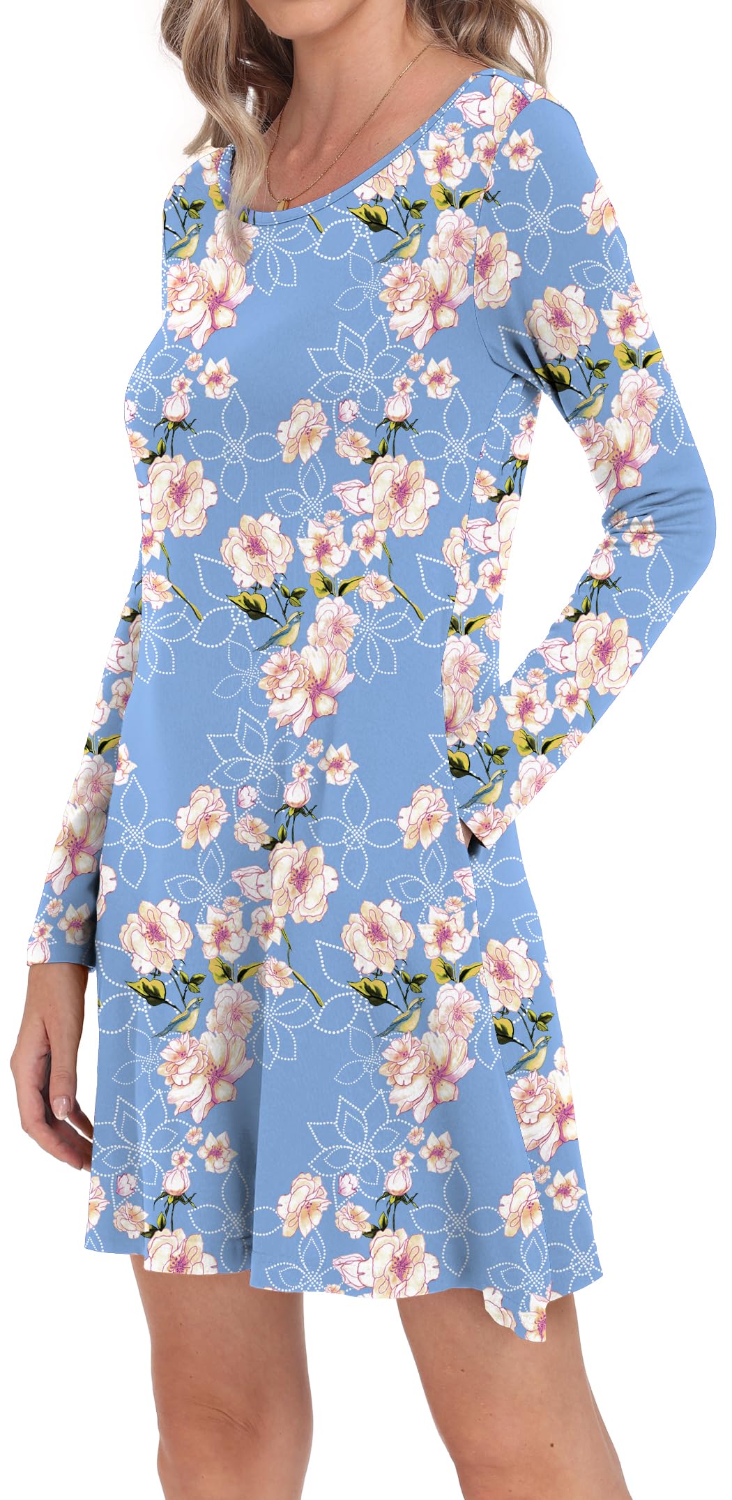 Women's Long Sleeve Pocket T-Shirt Dress - Casual Loose Fit Comfortable Cotton Dress for Everyday Wear | Perfect for Work, Weekend Outings & Travel