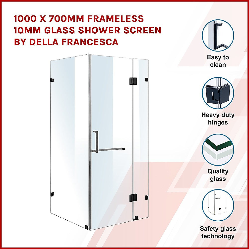 Frameless 10mm Glass Shower Screen 1000 x 700mm - Modern Bathroom Enclosure by Della Francesca | Perfect for Walk-in Showers, Wet Rooms & Spa Bathrooms