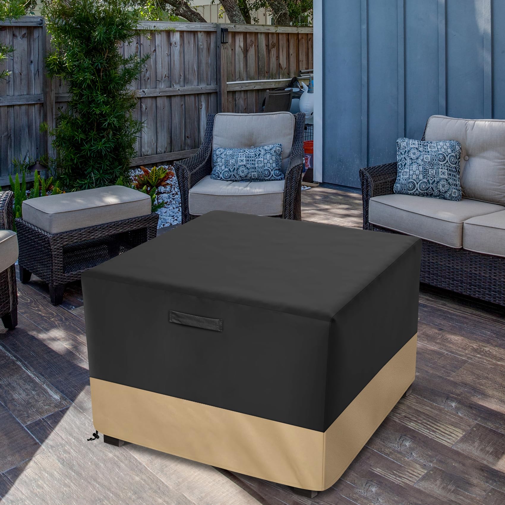 Stanbroil 40-Inch Waterproof 600D Square Fire Pit Cover - Heavy Duty Outdoor Protection for Fire Pit Tables, Fire Bowls & Patio Furniture (Black) | Perfect for Backyards, Decks & Camping Areas