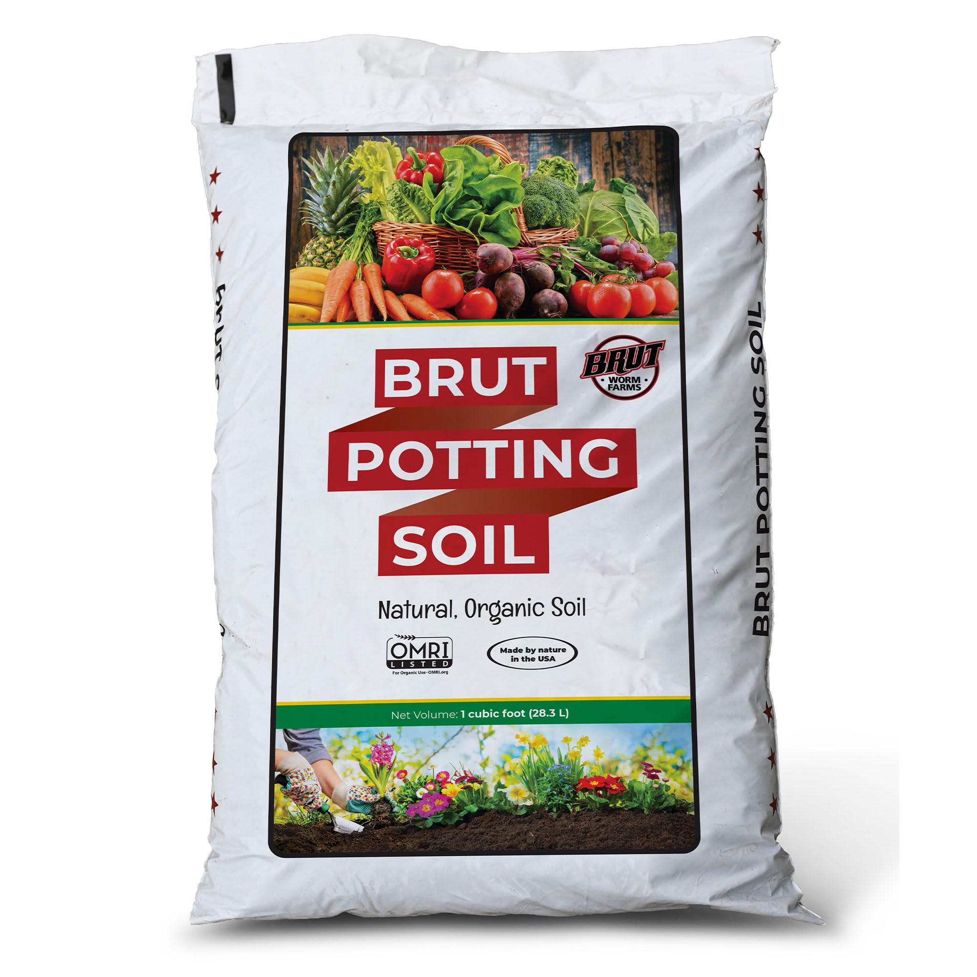 Brut Organic Potting Soil 1 Cubic Foot - Nutrient Rich Plant Soil for Indoor & Outdoor Container Plants - All-in-One Growing Medium for Flowers, Vegetables & Herbs (6 Pack) - Perfect for Home Gardening, Balcony Planters & Raised Beds