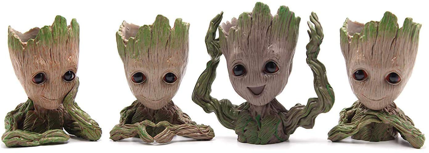 4 Pack Baby Groot Flower Pots with Drainage Holes - Cute Succulent Planters & Pen Holders for Desk Decor - Perfect Gift for Plant Lovers, Office Workers & Guardians of the Galaxy Fans (Ideal for Home, Office & Gifts)