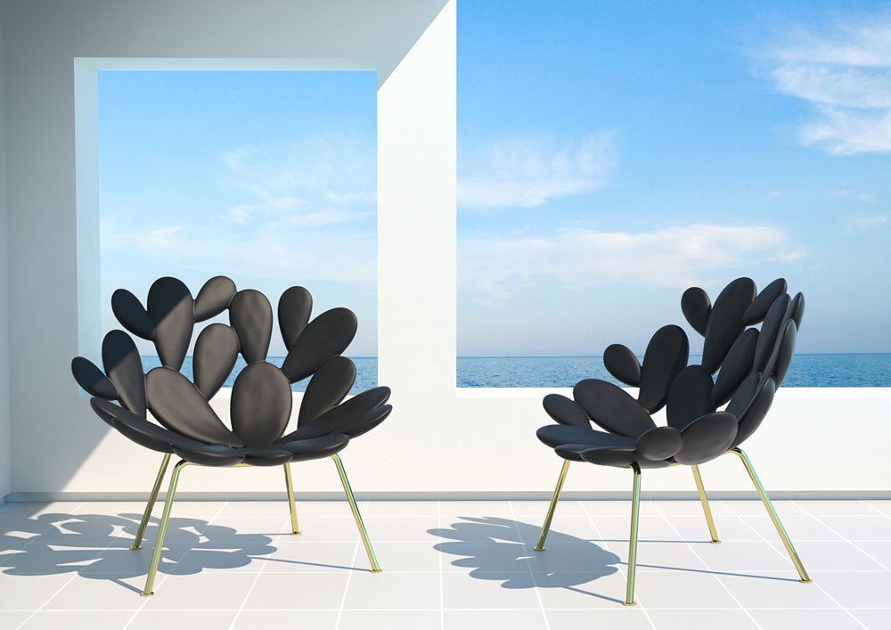 Qeeboo Filicudi Armchair with Brass Frame - Modern Luxury Lounge Chair for Living Room, Office & Hotel Decor