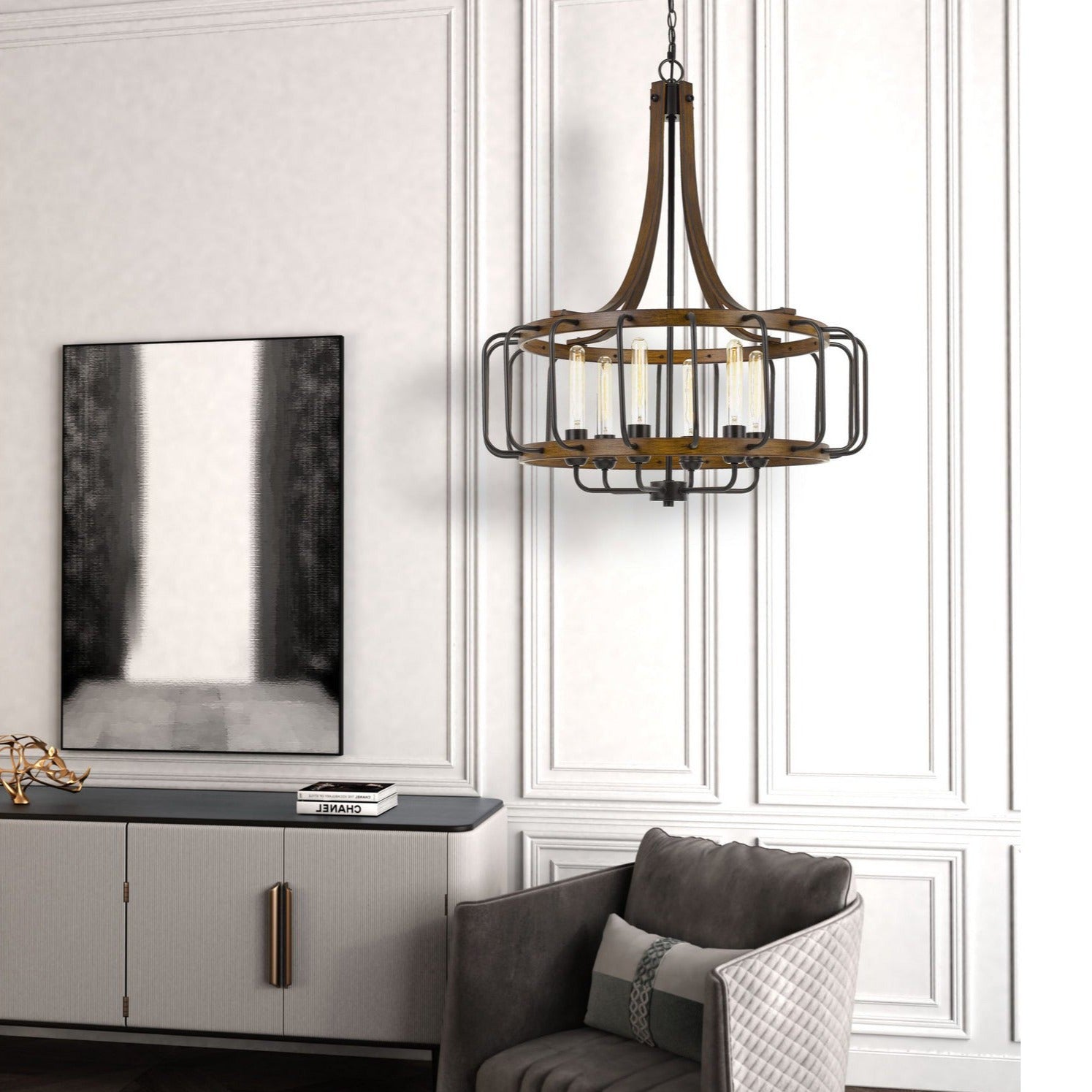 Cal Lighting Kellia 60W X 6 Metal Chandelier - Modern Ceiling Light Fixture for Dining Room, Living Room & Bedroom | Dimmable LED Chandelier with 6 Lights