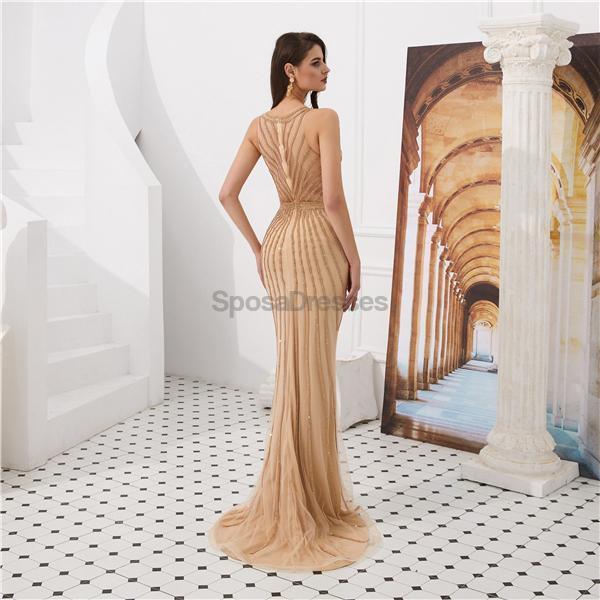 Elegant Gold Jewel Heavily Beaded Mermaid Evening Prom Dress for Women - Formal Gown for Prom, Homecoming, Pageant & Special Occasions