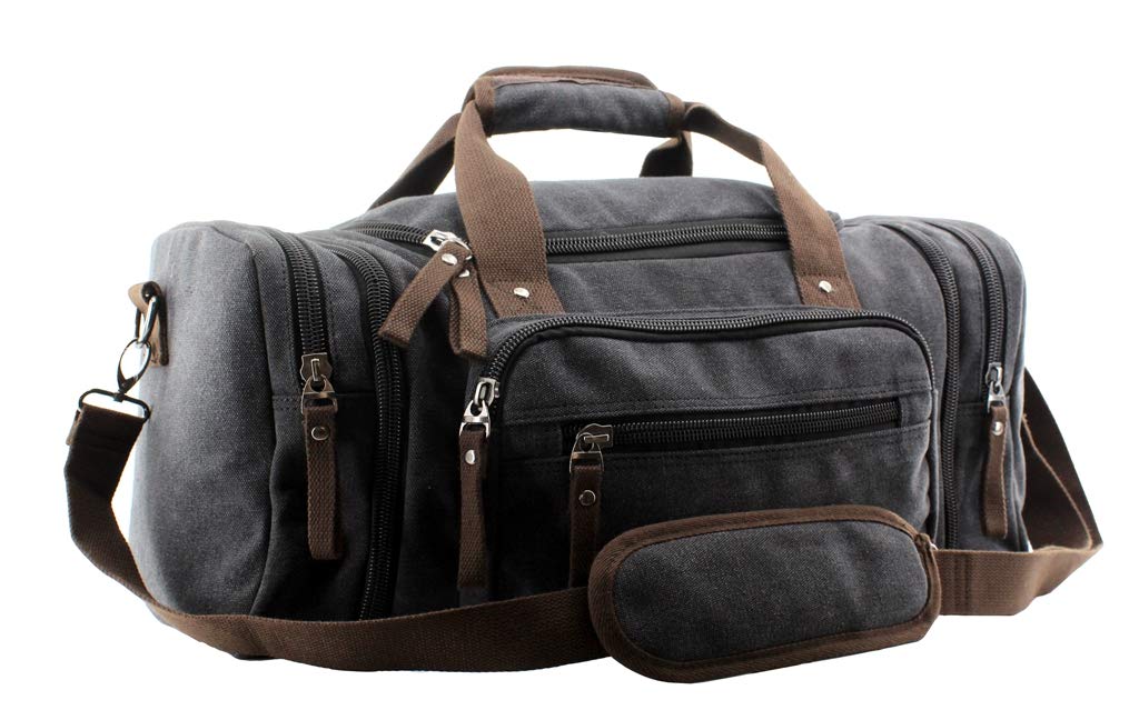 Stylish Canvas Weekender Bag - Durable Overnight Travel Tote & Shoulder Duffel Luggage for Women & Men | Perfect for Weekend Getaways, Gym, Beach Trips & Business Travel (Model 170804-02)