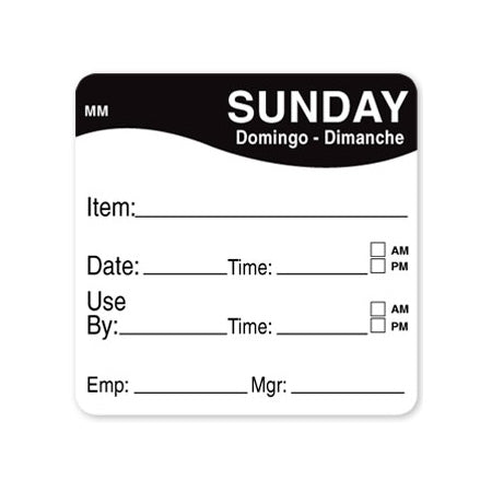 DayMark 1100357 Sunday MoveMark Labels - 2 x 2 Inch, Roll of 500 - Perfect for Food Rotation, Inventory Management & Commercial Kitchen Organization