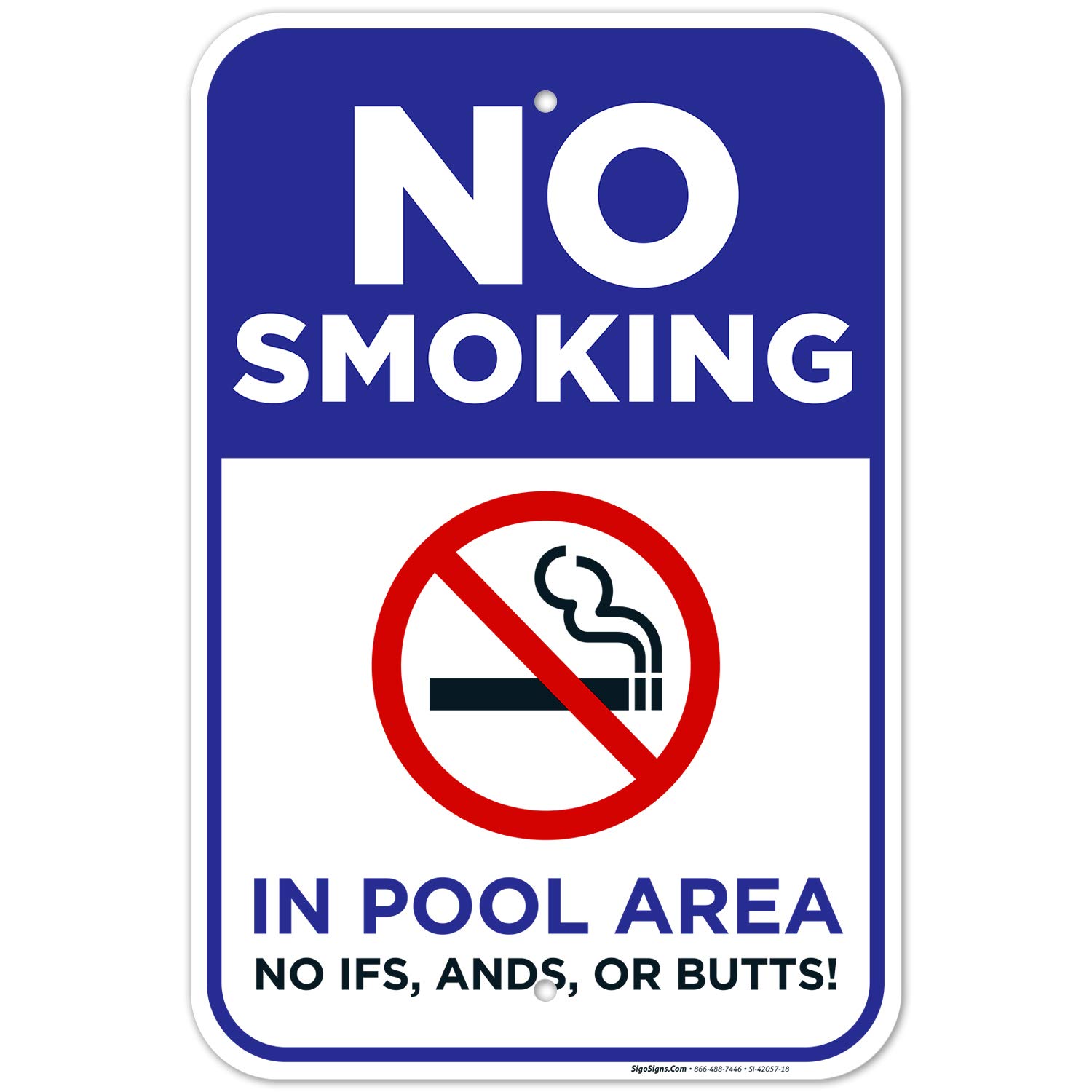 Pool No Smoking Sign - 12x18 Inch Rust-Free Aluminum 'No IFS, Ands, Or Butts!' Sign for Swimming Pools, Resorts & Community Areas - Fade Resistant, Made in USA