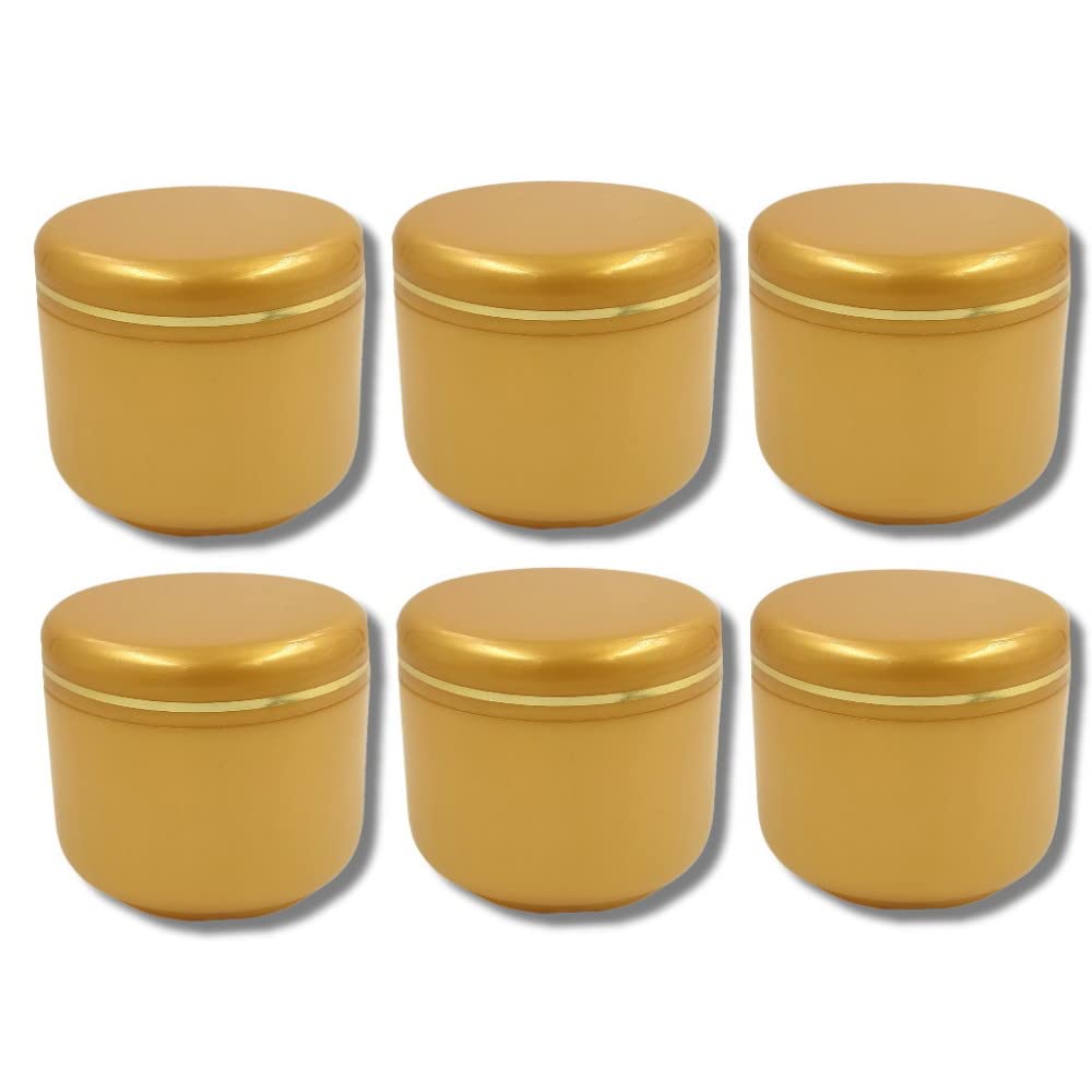 Hunky Dory 200g Unbreakable Plastic Gold Cosmetic Jars - 6 Pack for Creams, Lip Balm, Body Butter, Essential Oils & Makeup | Ideal for DIY Beauty, Travel & Home Organization