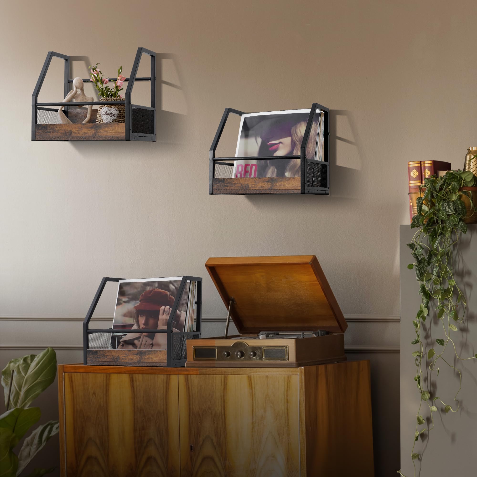 Vinyl Record Storage Wall Mount - Stackable LP Record Holder & Organizer for Displaying Albums - Perfect for Home, Office, or Music Studio Organization