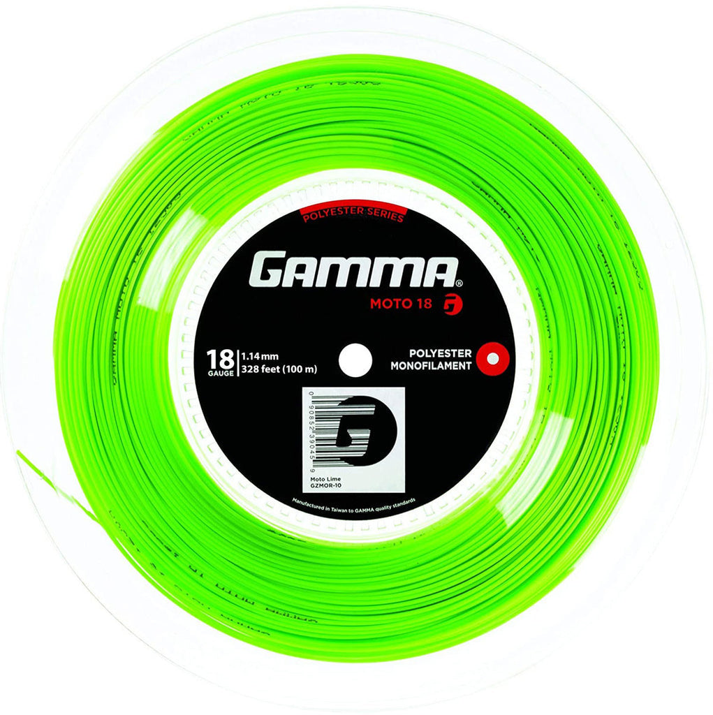 Gamma AMP Moto 18/1.14 Tennis String Mini Reel - High Performance Polyester String for Tennis Rackets (Lime Green) | Perfect for Competitive Play & Stringing Practice