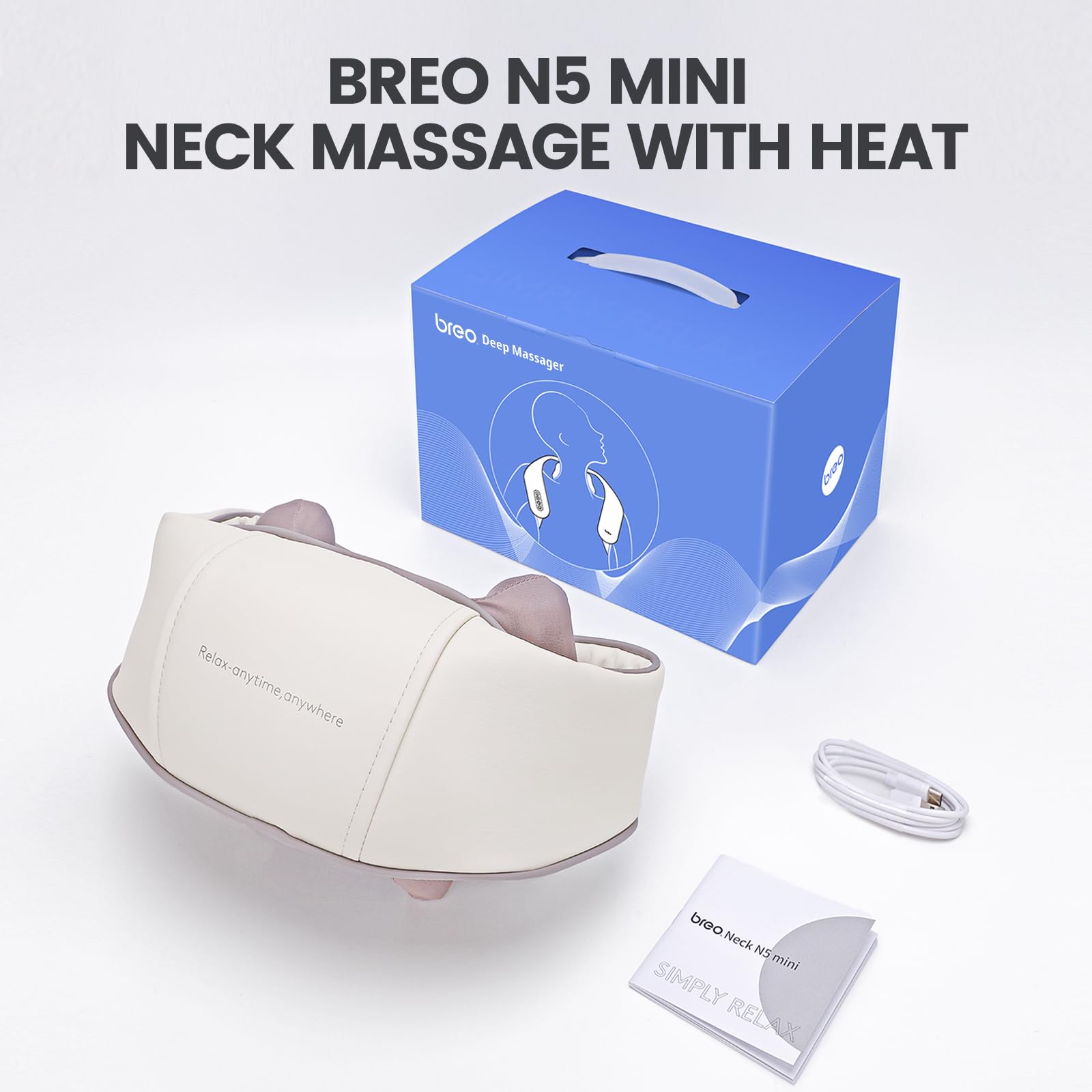 Breo N5 Mini Neck Massager with Heat - Electric Shoulder & Neck Massager for Pain Relief, Deep Tissue Massage, Portable Muscle Relaxation Gift for Home, Office & Travel Use