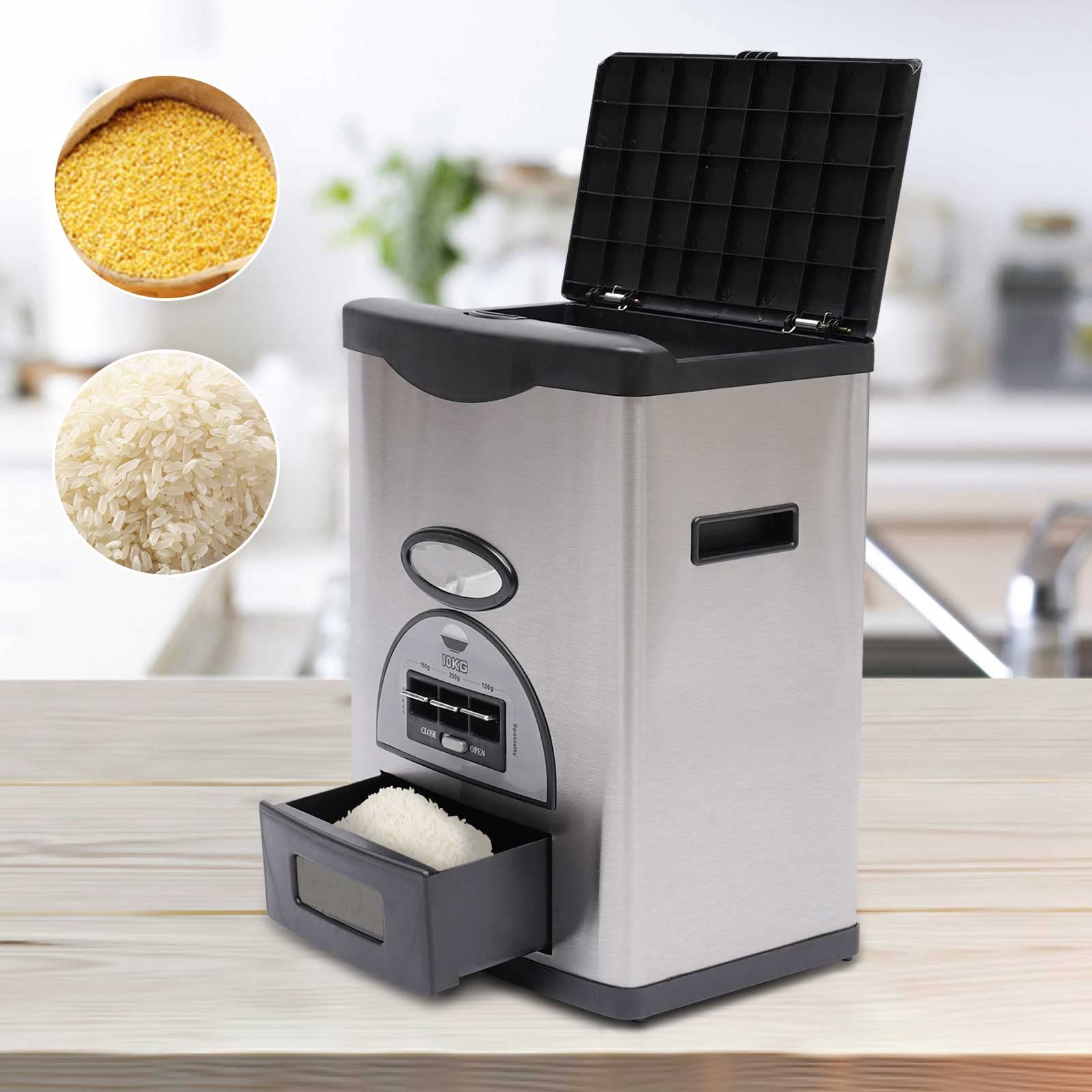 LOYALHEARTDY 10kg Automatic Rice Dispenser - Stainless Steel & ABS Airtight Rice Storage Container for Kitchen - Perfect for Bulk Rice, Grains, Flour & Dry Food Storage - Ideal for Home, Restaurant & Pantry Organization
