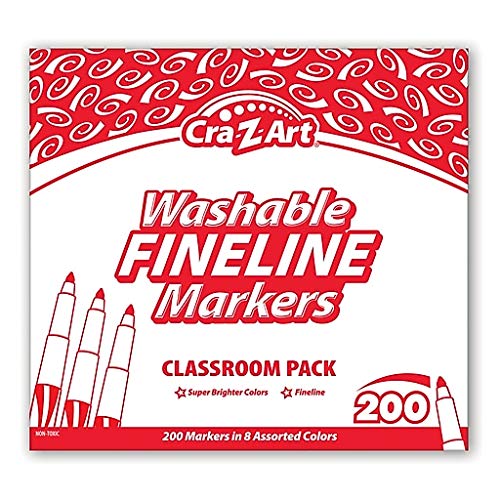 Washable Markers Class Pack - 200 Count Fine Point Assorted Colors for Kids Art Projects, School Supplies & Classroom Activities