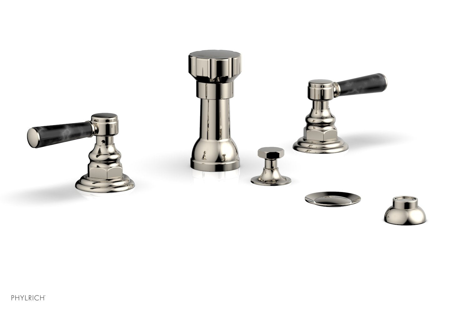 Premium HEX TRADITIONAL Four-Hole Bidet Faucet Set with Black Marble Lever Handles - 500 62 - Perfect for Modern Bathroom Renovations & Luxury Home Upgrades