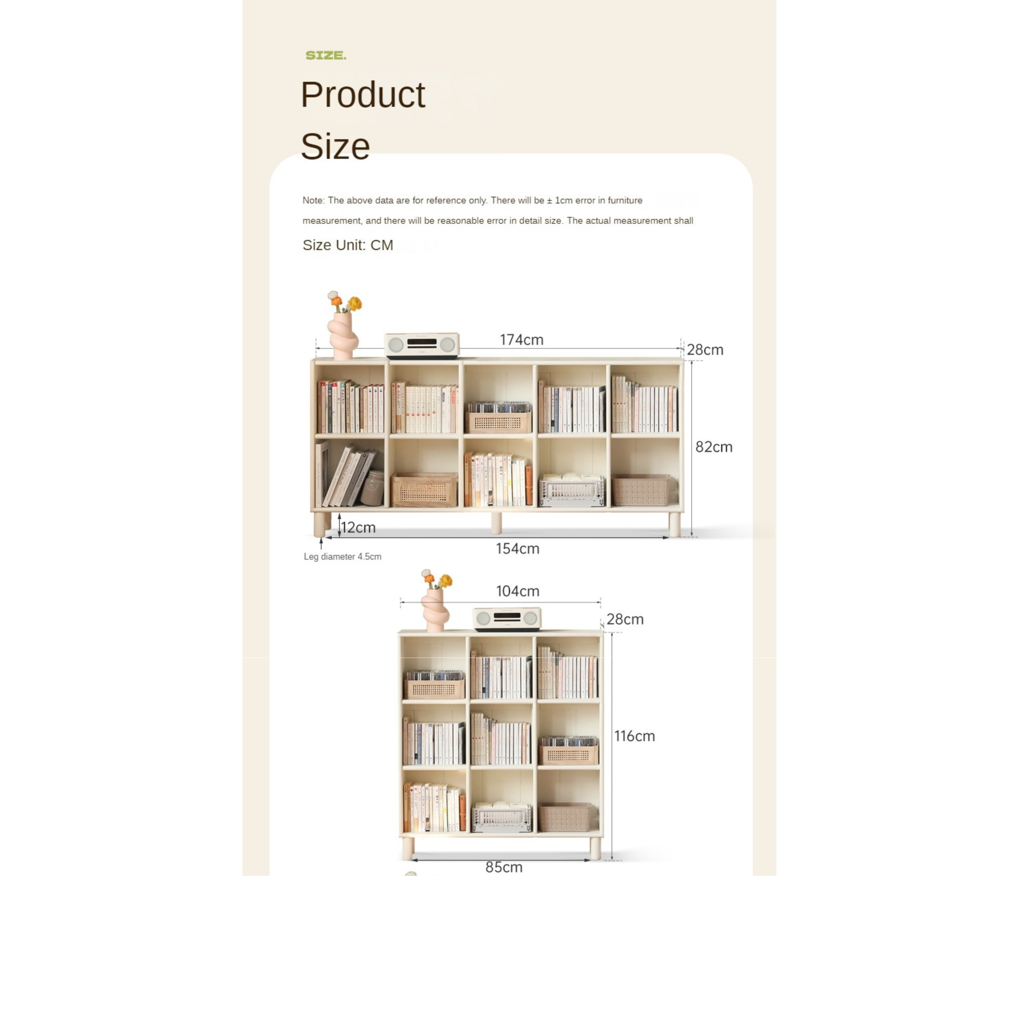 Poplar Solid Wood Bookcase - Free Combination Cream Style Bookshelf for Living Room, Bedroom & Office Storage