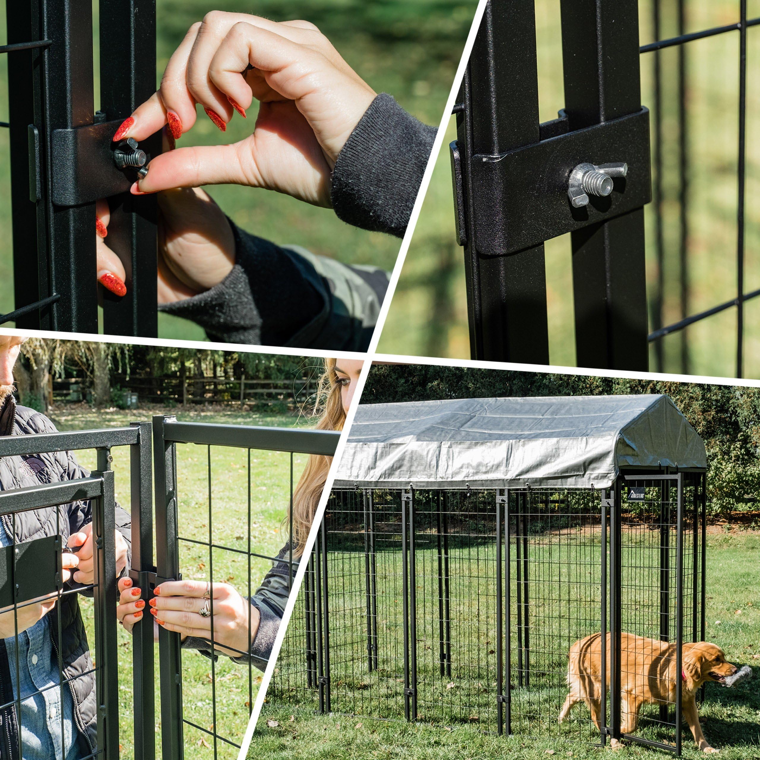 Olympia Tools 4x4x6 Outdoor Dog Kennel with UV Protection Waterproof Cover - Welded Wire Pet Cage for Small Dogs - Durable Yard Fence & Patio Crate (Black, 90-542) - Perfect for Backyard, Garden & Travel Use