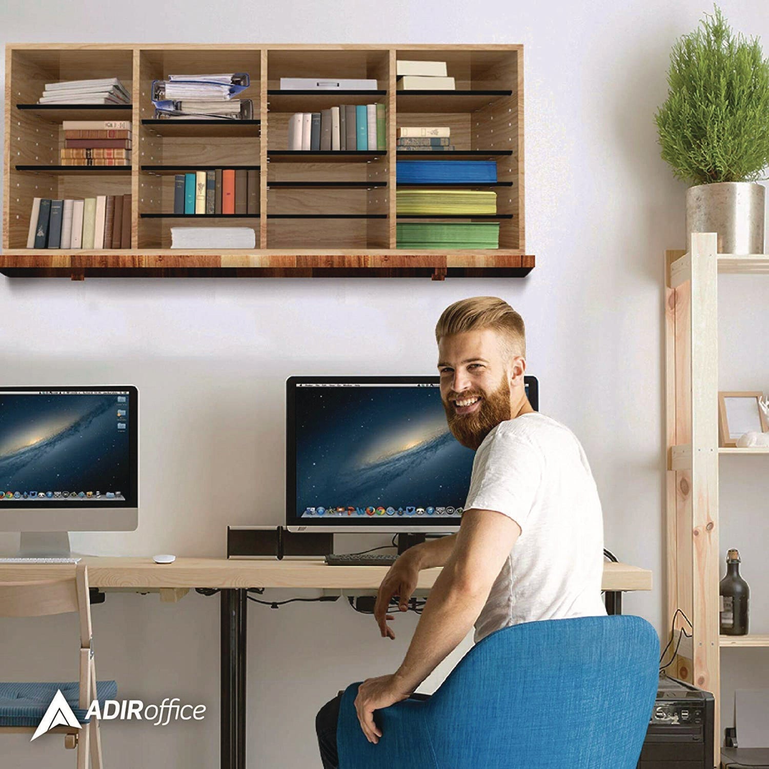 AdirOffice Wooden Adjustable 24-Section Letter Size Literature Organizer - Medium Oak (39.3