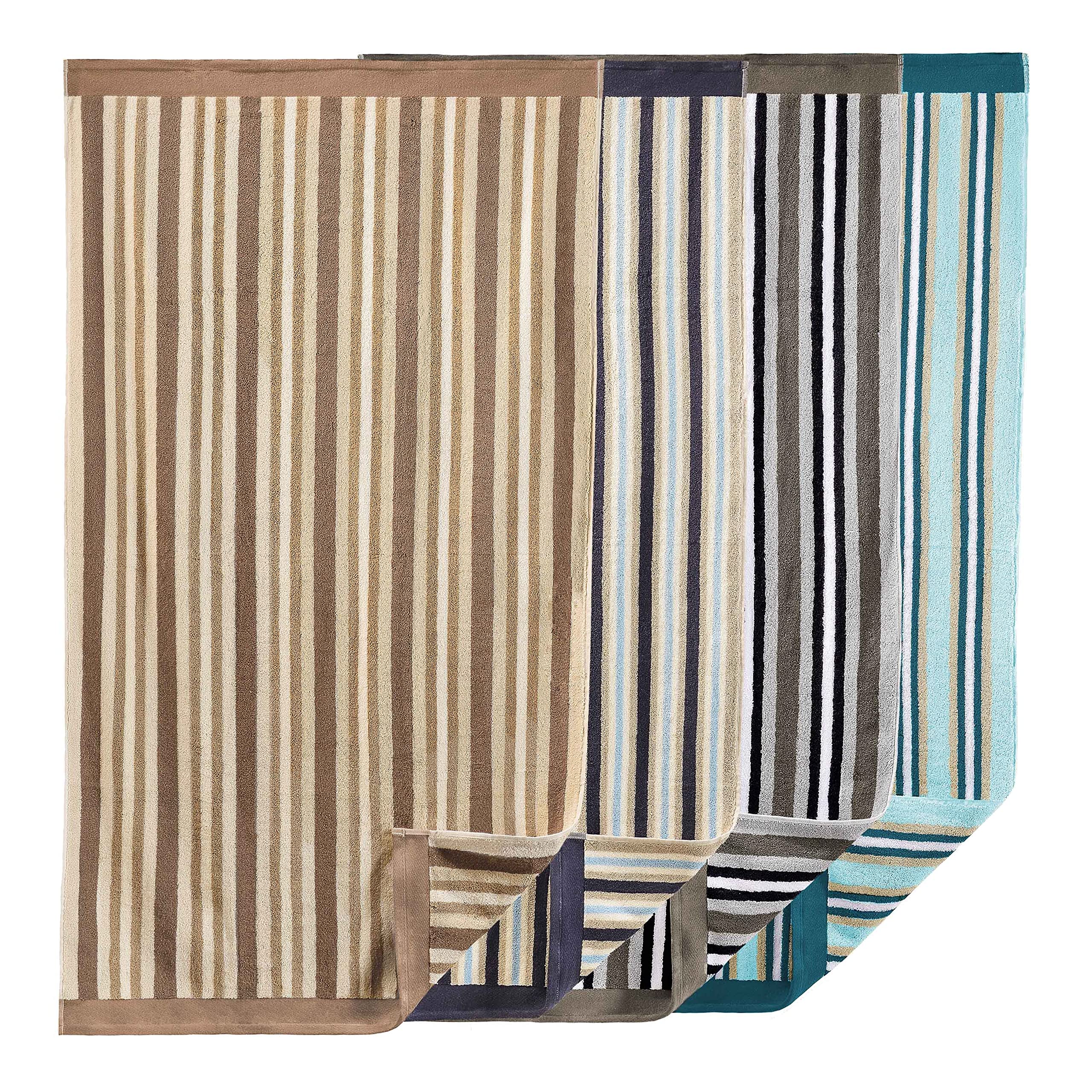 Premium 2-Piece Striped Bath Towel Set - 100% Combed Cotton, Soft & Absorbent, Luxury Spa & Hotel Quality - Perfect for Bathroom, Pool, Beach & Gift Giving (Blue)