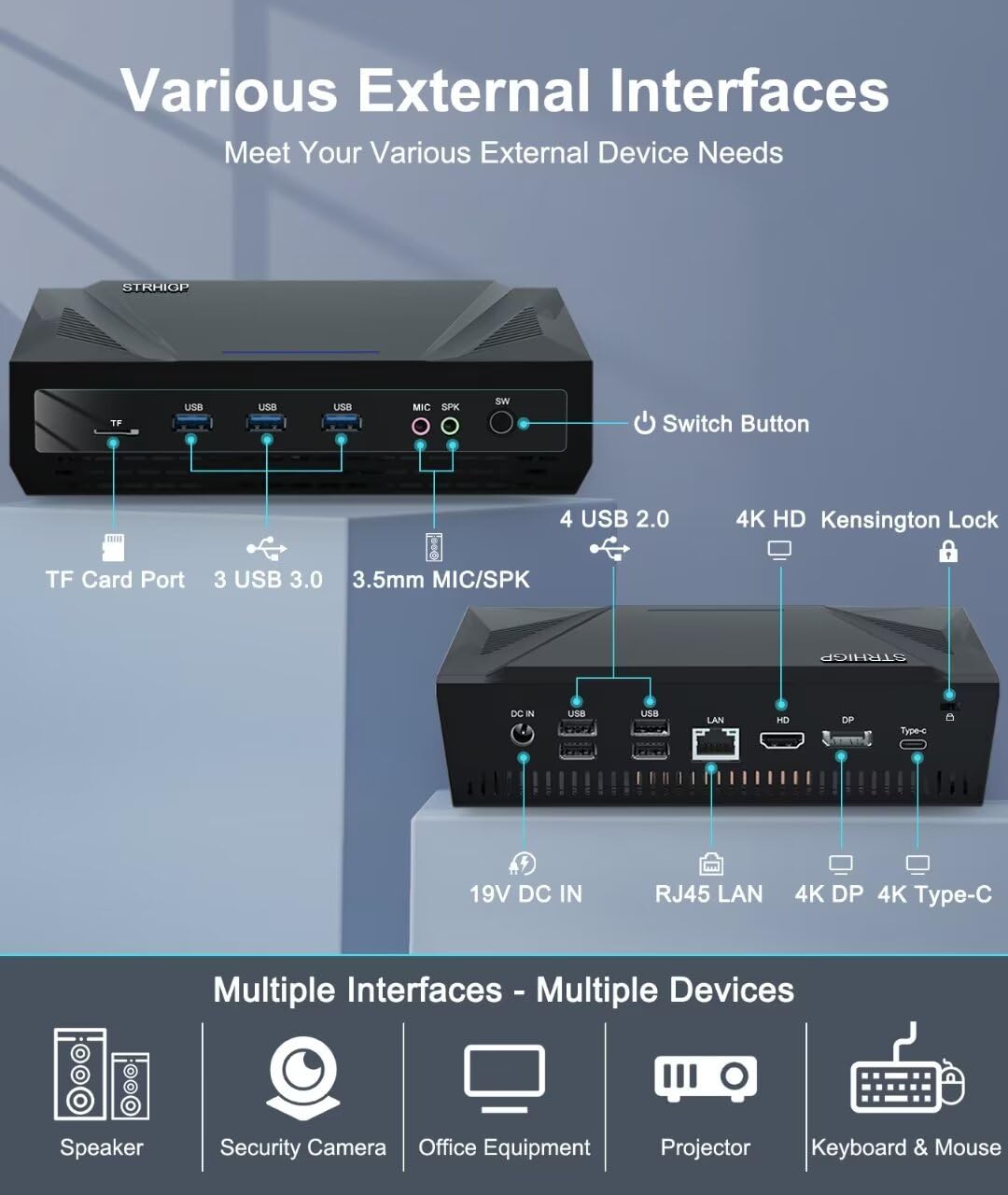 STRHIGP Mini Computer i7 10870H Mini PC - Windows 11 Pro, 32GB RAM, 256GB SSD + 1TB HDD, WOL Auto Power On, 4K Triple Display, Gigabit Ethernet, WiFi5 & BT4.2, VESA Mount - Perfect for Home Office, Gaming, and Digital Signage