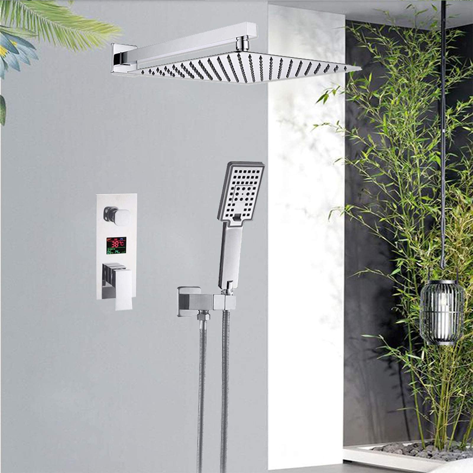 CHLDDHC Chrome Digital Display Rain Shower System - 3 Mode Wall Mounted Shower Faucet Set with Mixer Tap | Perfect for Modern Bathroom & Spa Experience