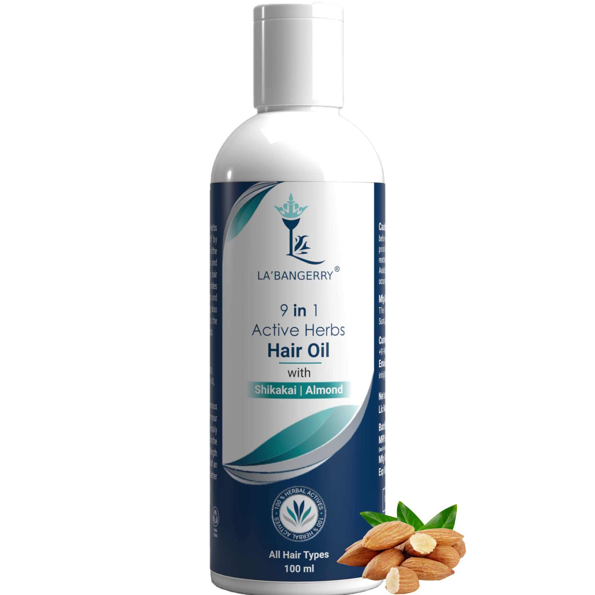 LA'BANGERRY Herbal Hair Growth Oil with Natural Shikakai & Almond - 9-in-1 Active Herbs for Hair Fall Control, Repair & Strengthening - Moisturizes Scalp & Promotes Healthy Hair - 100ml for Men & Women - Perfect for Daily Hair Care & Damaged Hair Treatment