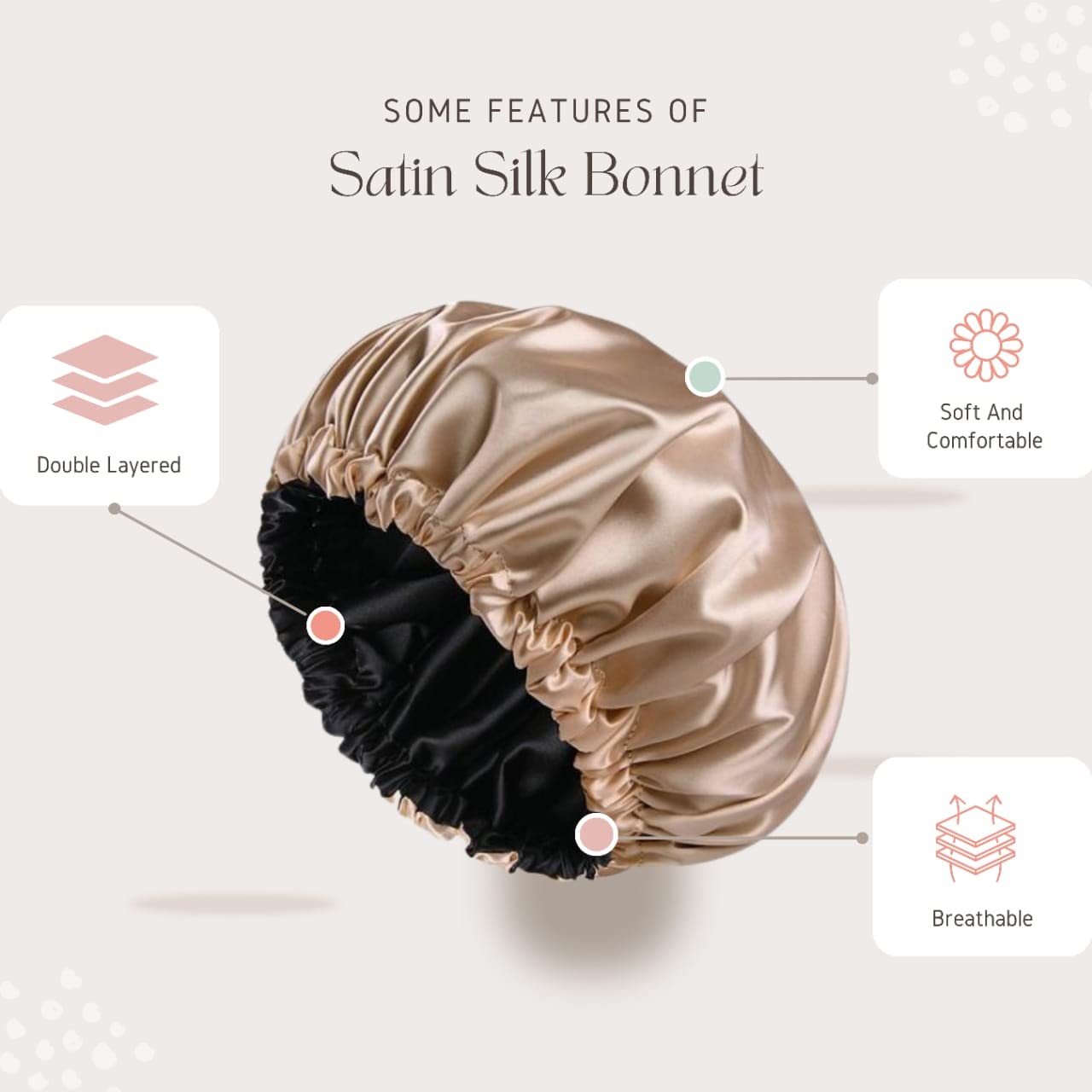 Atrube Satin Silk Hair Bonnet Cap for Sleeping - Silk Satin Scrunchies & Head Wrap for Curly Hair Protection - Soft Satin Hair Cap for Nighttime & Travel Use