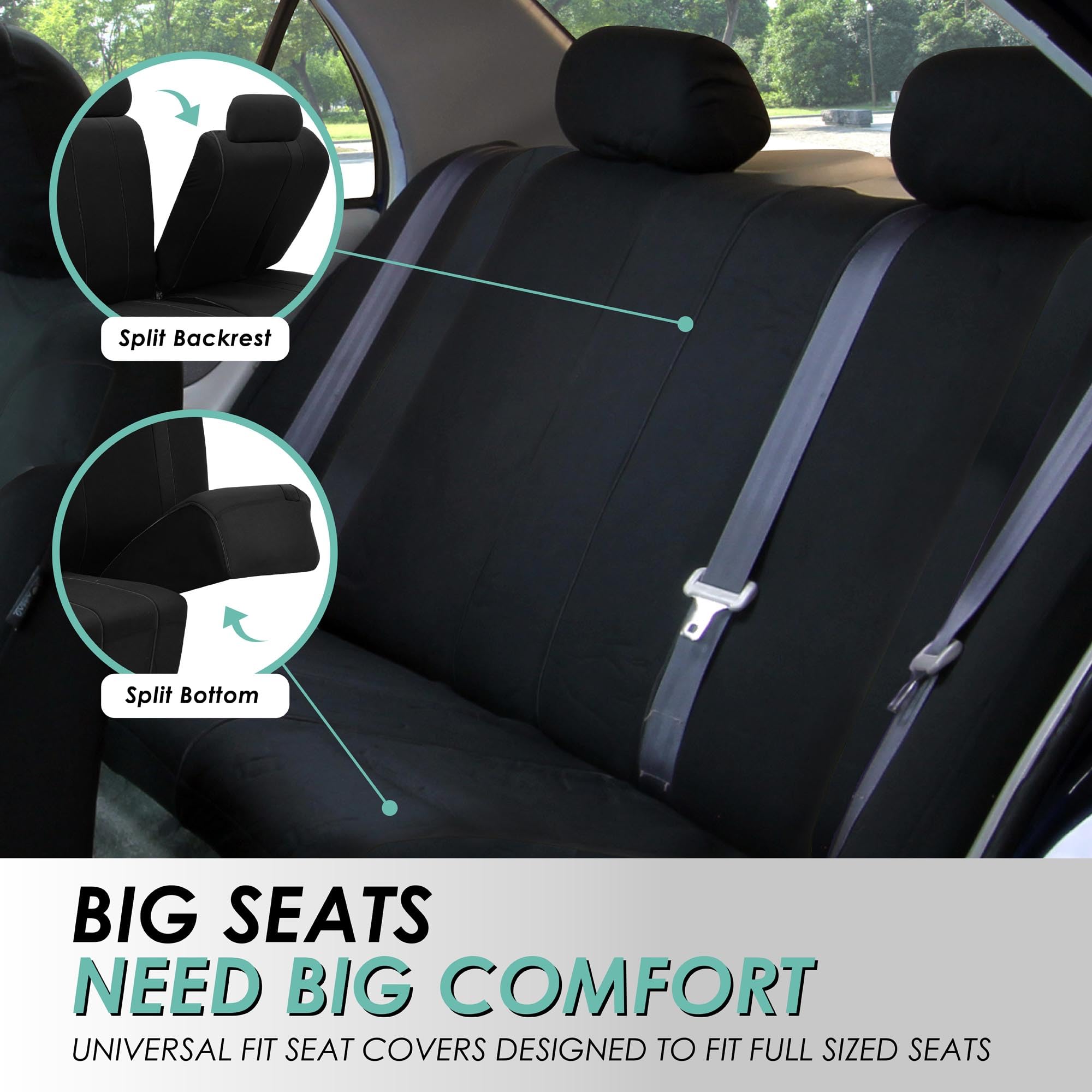FH Group Universal 3-Row Black Cosmopolitan Car Seat Covers - Airbag Compatible, Split Rear Design for Cars, Trucks & SUVs | Durable Interior Accessories for Daily Commute & Road Trips