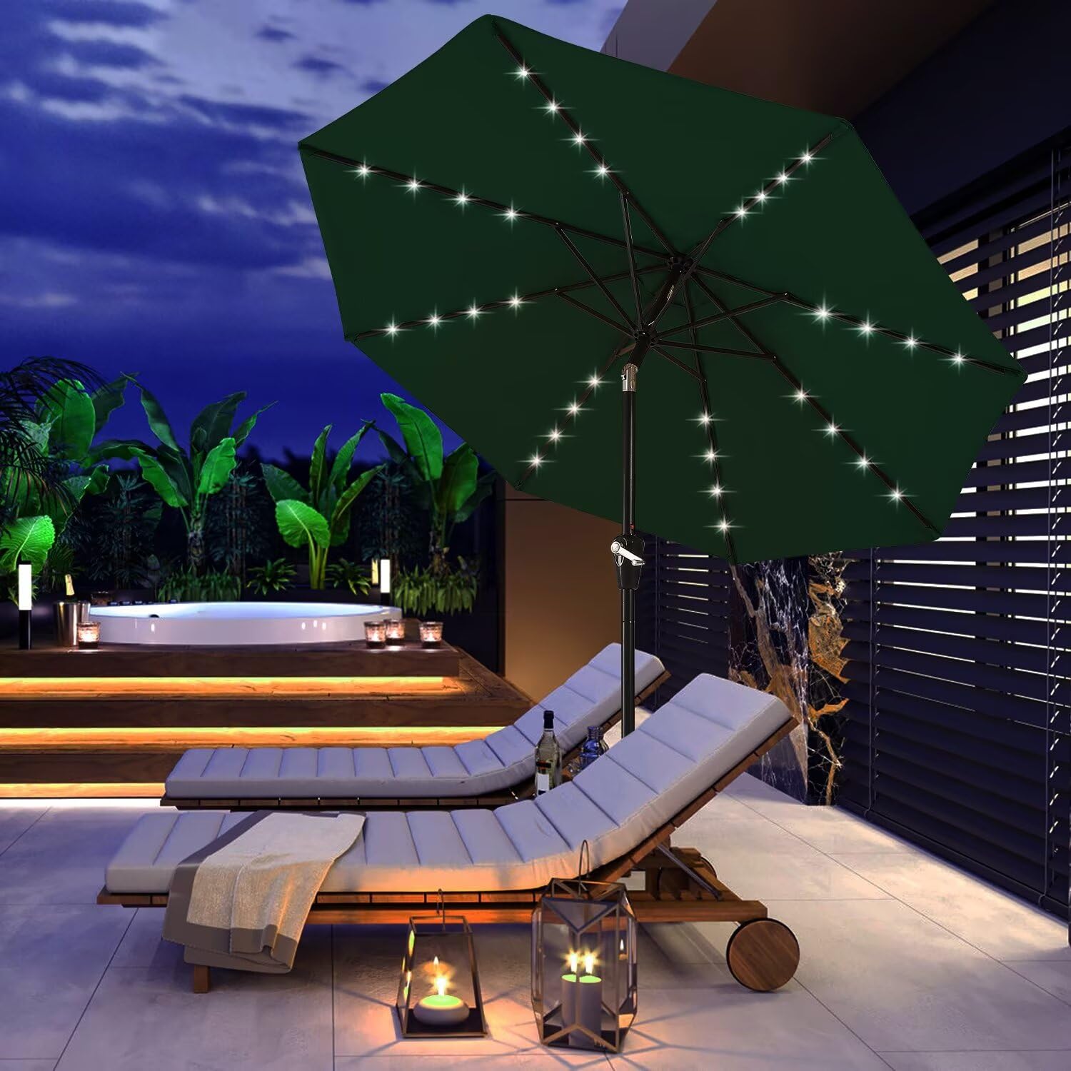 ABCCANOPY 7.5FT Solar LED Patio Umbrella with 32 LED Lights - Durable Outdoor Canopy in Forest Green - Perfect for Backyard, Poolside, and Garden Relaxation