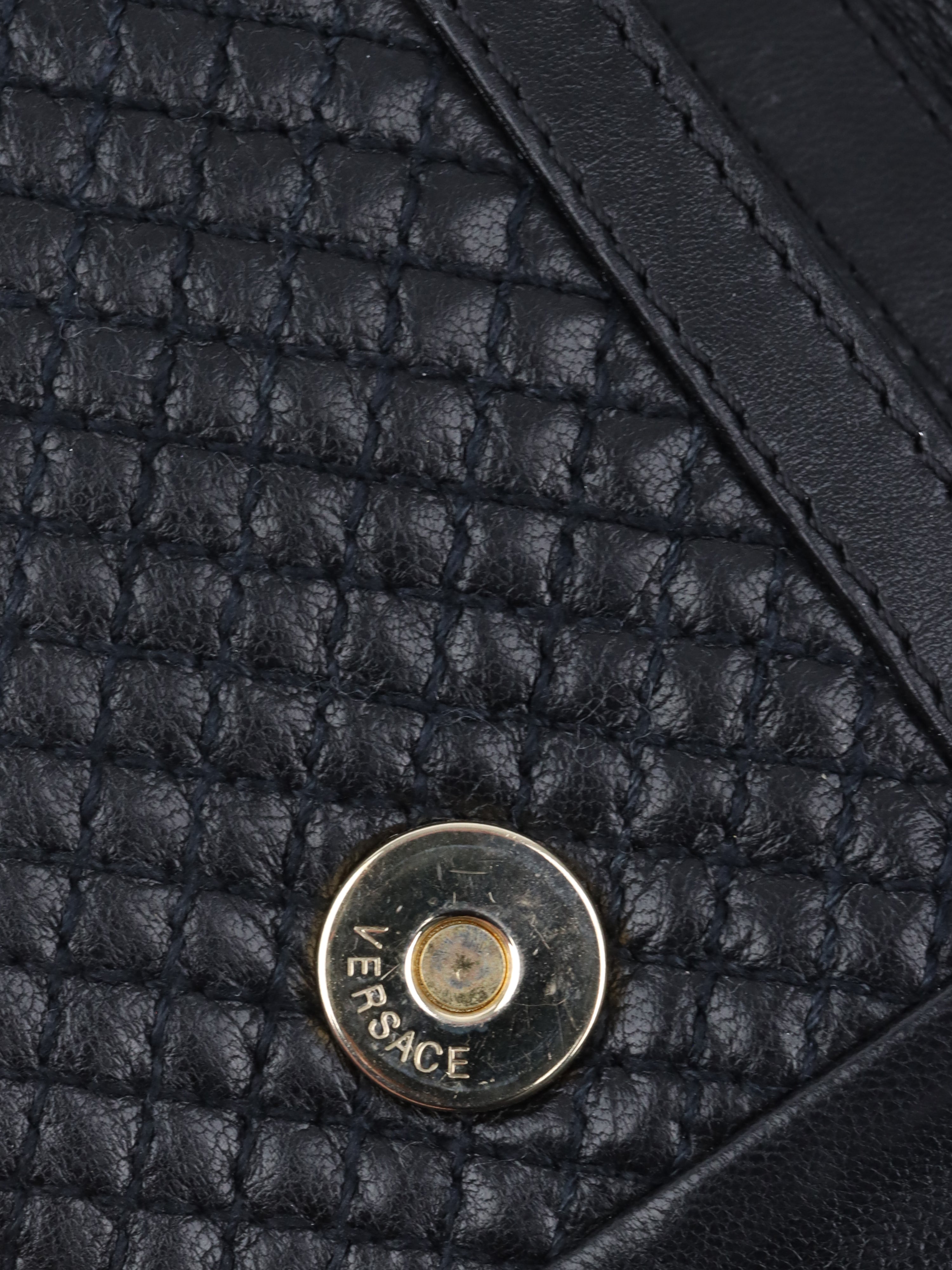 Versace Black Leather Slim Clutch Purse for Women - Elegant Evening Bag for Parties, Weddings & Special Occasions
