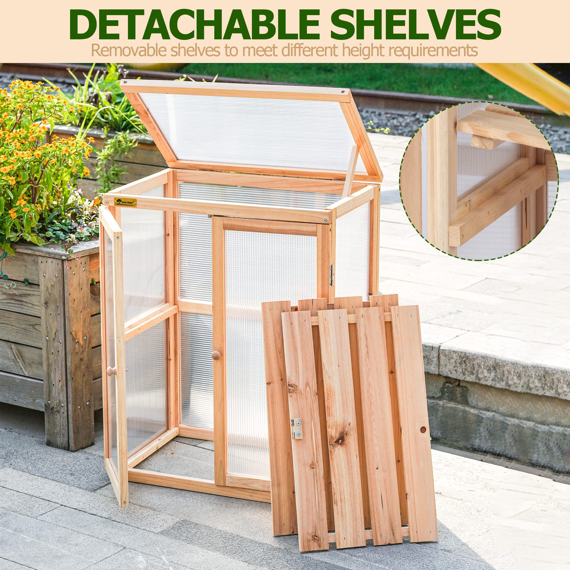 **BIGTREE Wooden Cold Frame Raised Garden Bed - Heavy Duty Foldable Greenhouse Planter for Indoor & Outdoor Use - Patio, Balcony, Backyard, Farmhouse Decor - Perfect for Flowers, Herbs & Vegetables (Style 4)**