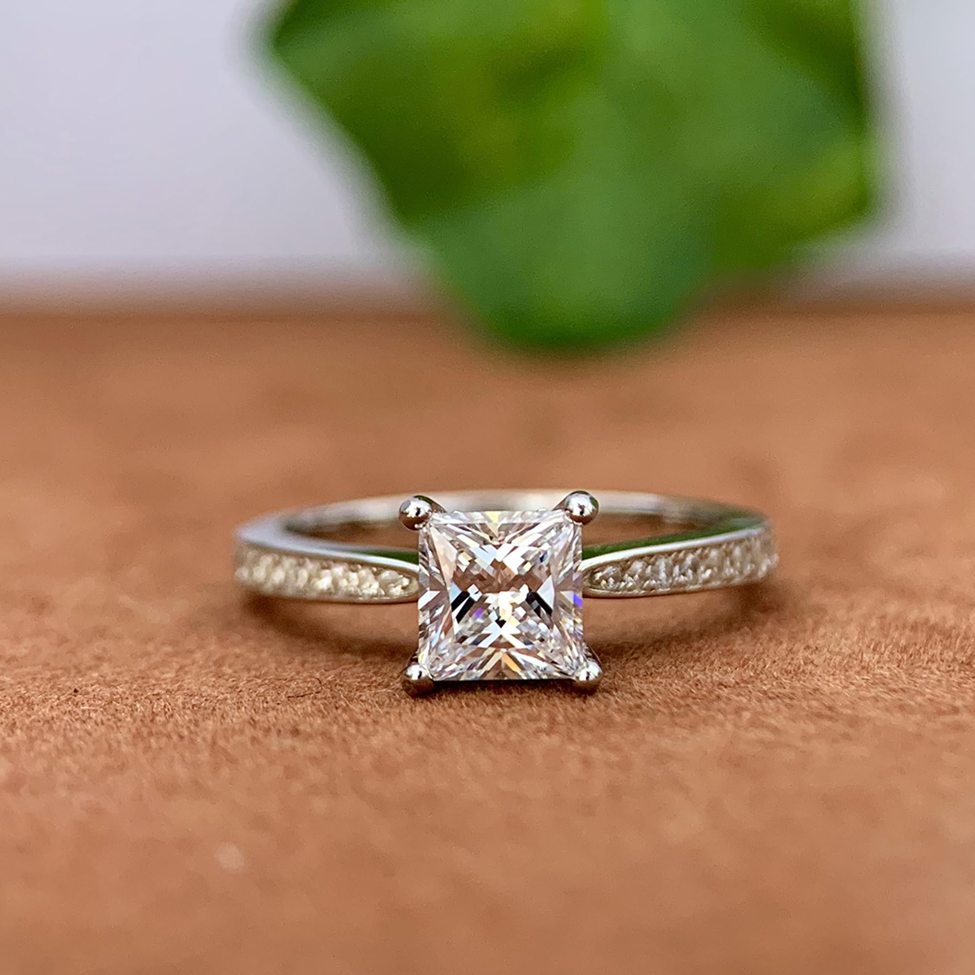 14K Moissanite Engagement Ring - 1 Carat Princess Cut Solitaire Ring for Women in 14K White Gold | Wedding, Proposal, Anniversary Gift Idea