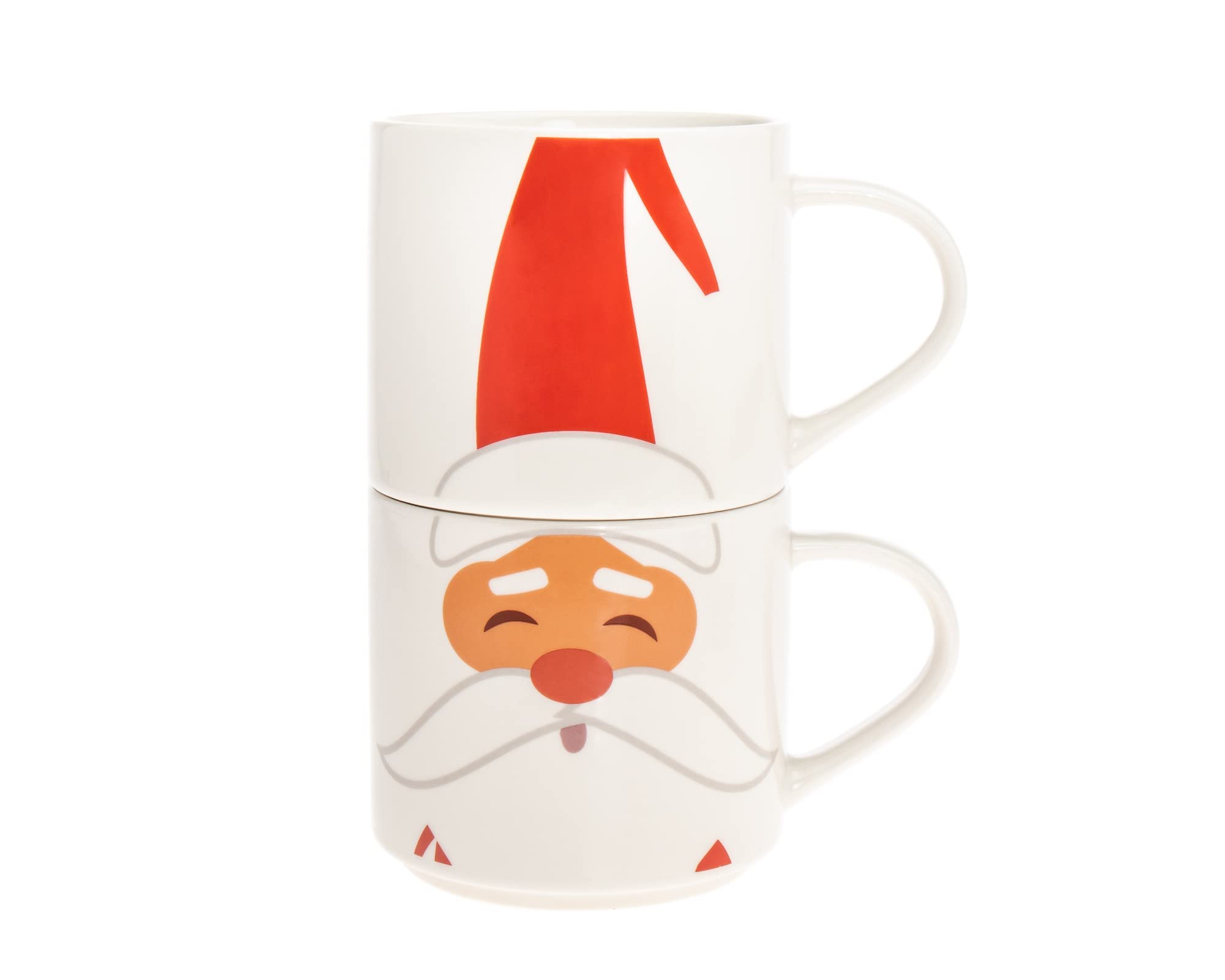 Godinger Santa Christmas Coffee Mugs Set - 2 Stackable Ceramic Mugs for Hot Tea, Cocoa & Holiday Drinks - Festive Santa-Themed Cup Set Perfect for Christmas Decor & Cozy Winter Gatherings