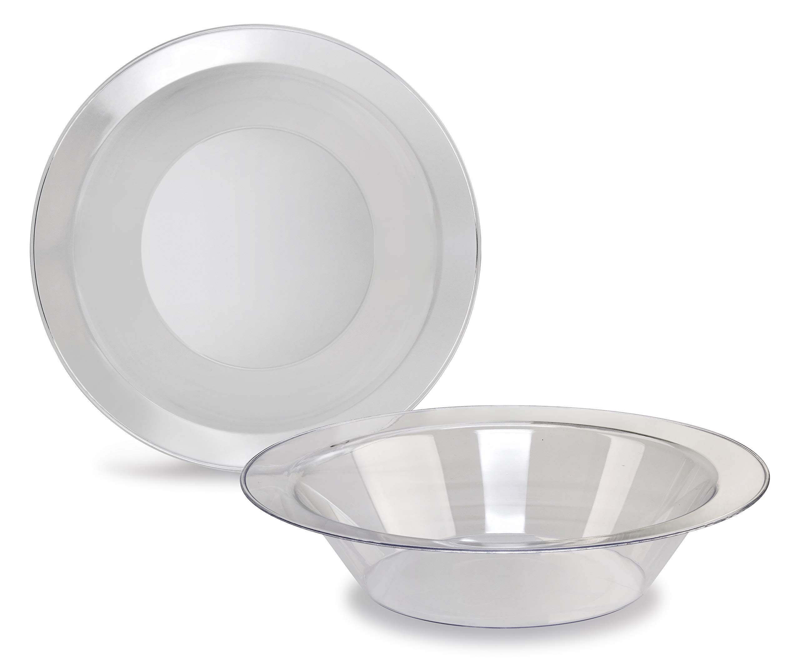 40-Piece Heavyweight Disposable Plastic Plates & Bowls Set - 14oz Clear Soup Bowls for Wedding, Party & Catering Events - Durable Dinnerware for Buffets, Picnics & Large Gatherings