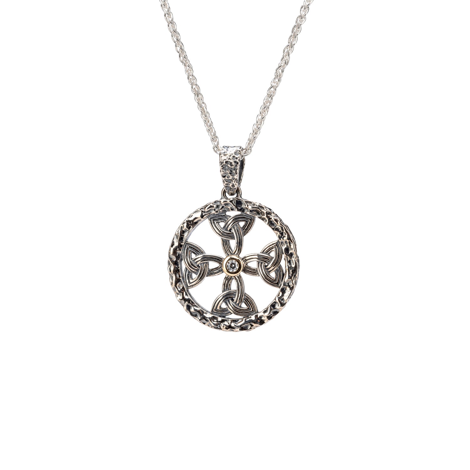 10K Gold & Sterling Silver Celtic Trinity Knot Cross Pendant with Cubic Zirconia - Elegant Religious Jewelry for Women, Perfect for Gifts, Weddings & Everyday Wear