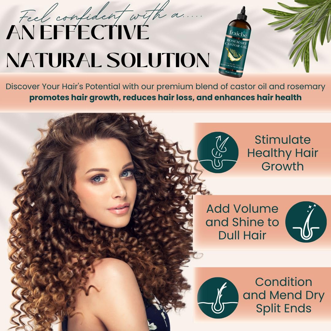 Pure Rosemary Castor Oil for Hair Growth & Thickening - 16oz Natural Hair Care Treatment to Reduce Hair Loss & Promote Healthy Scalp | Perfect for Daily Scalp Massage & DIY Hair Growth Serums