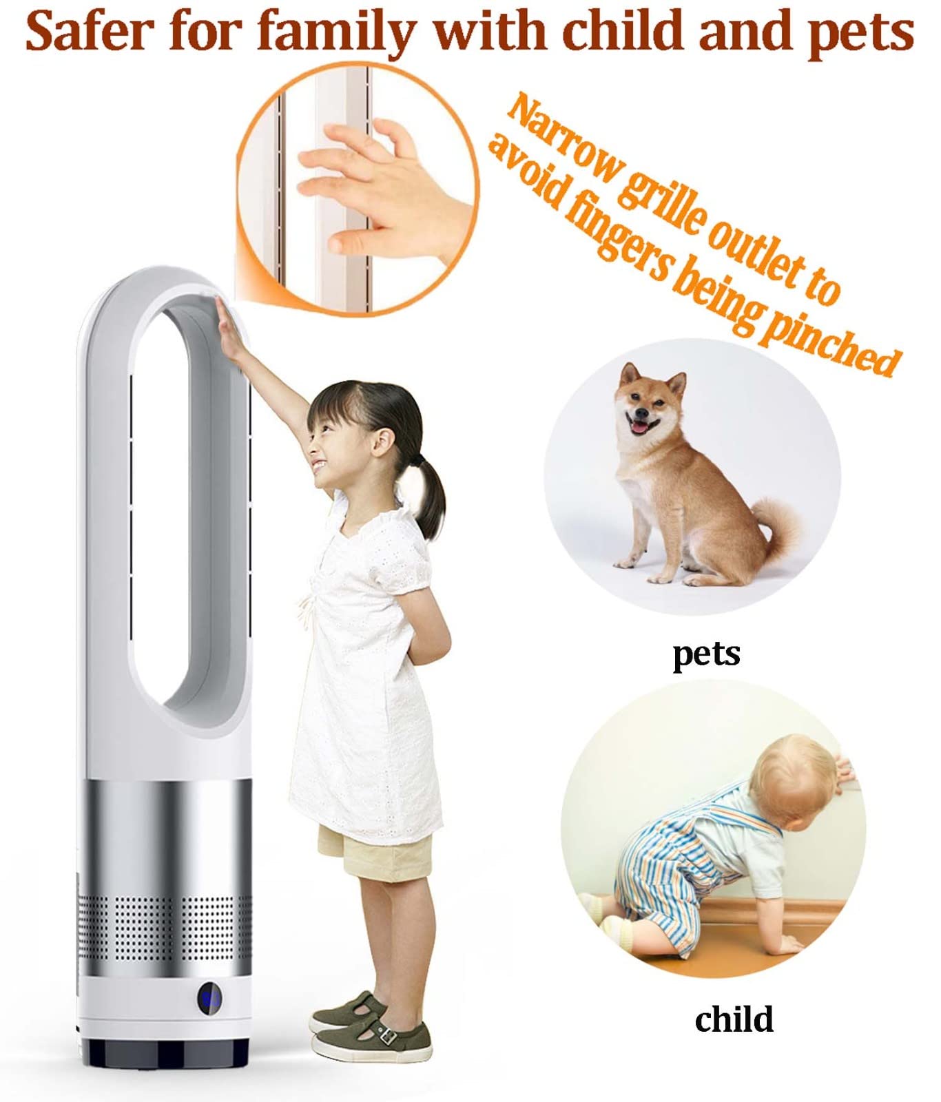 Bladeless Tower Fan with Remote Control - 8 Speed Settings, LED Display, 8H Timer & 80° Oscillation - Quiet Cooling Fan for Bedroom, Office, Living Room - Easy Clean Grey Floor/Table Fan (Ideal for Summer, Home, Workspace & Nursery)