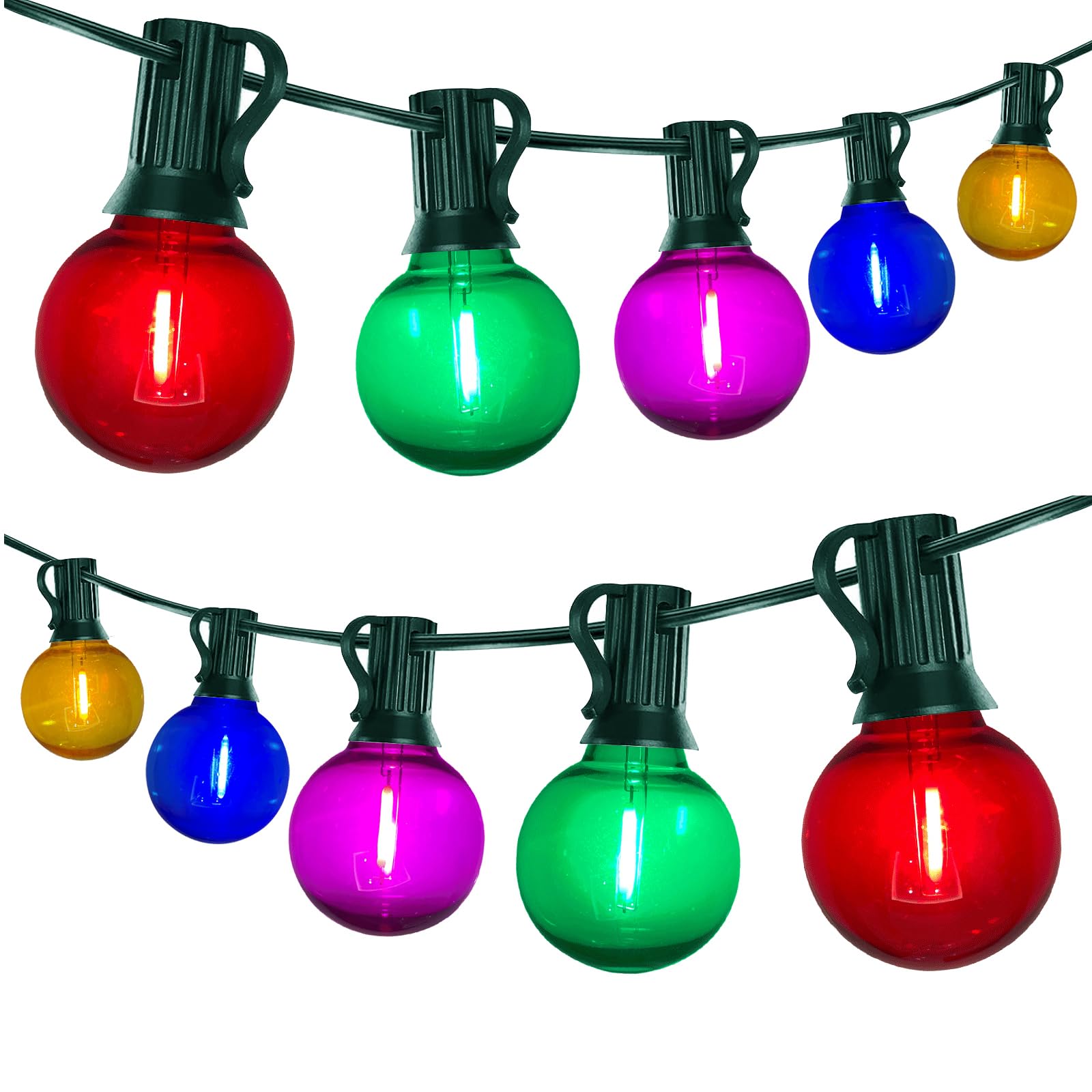 50Ft Outdoor Clear Multicolor LED String Lights - 25 G40 Globe Bulbs + 2 Spare - Waterproof Patio Lights for Christmas, Holiday Party, Backyard, Garden, Wedding & Outdoor Decor