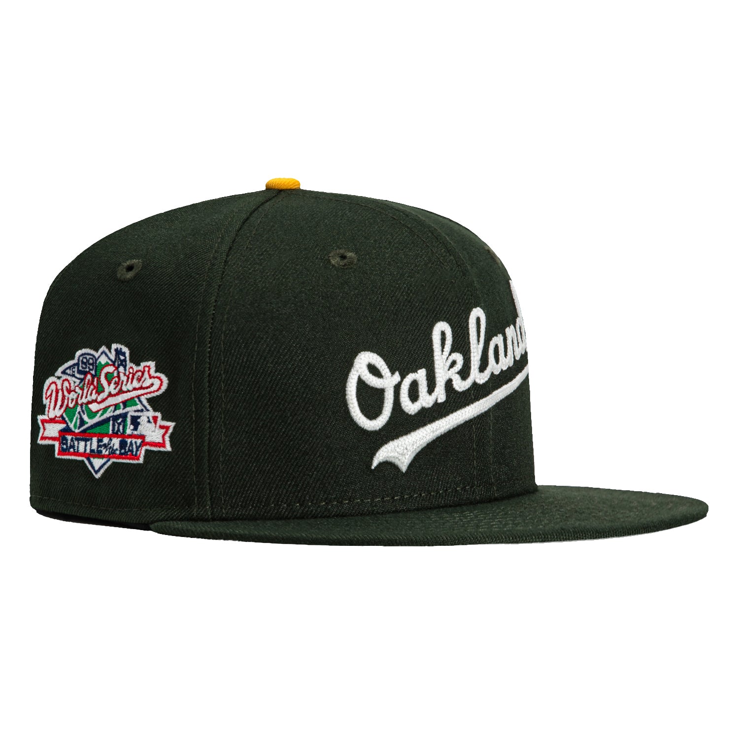 New Era 59Fifty Glow in The Dark Chain Stitch Oakland Athletics MLB Baseball Cap with Battle of The Bay Patch - Green | Official Licensed Hat for Baseball Games, Streetwear & Fan Collections